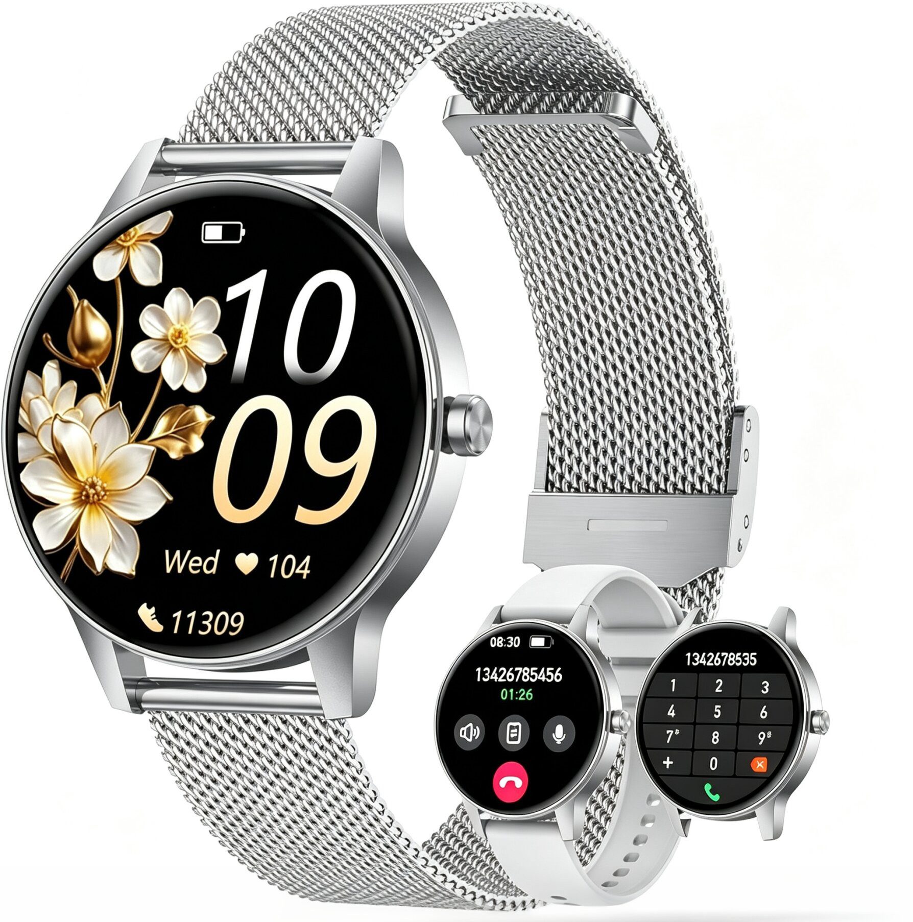 blackview Smartwatch Damen, Neues Fitness Uhr mit Anrufe, Puls, Pulsmesser, SpO2 Smartwatch (4 cm/1.26 Zoll, iOS/Android), Schlafüberwachung,Stress-, IP68 Wasserdicht,Smartwatch für Android IOS