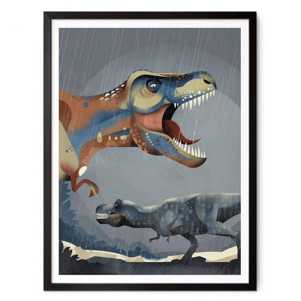 K&L Wall Art Poster Poster Braun Dinosaurier Steinzeit Planet Deko T-Rex  Dino, Kinderzimmer Wandbild modern