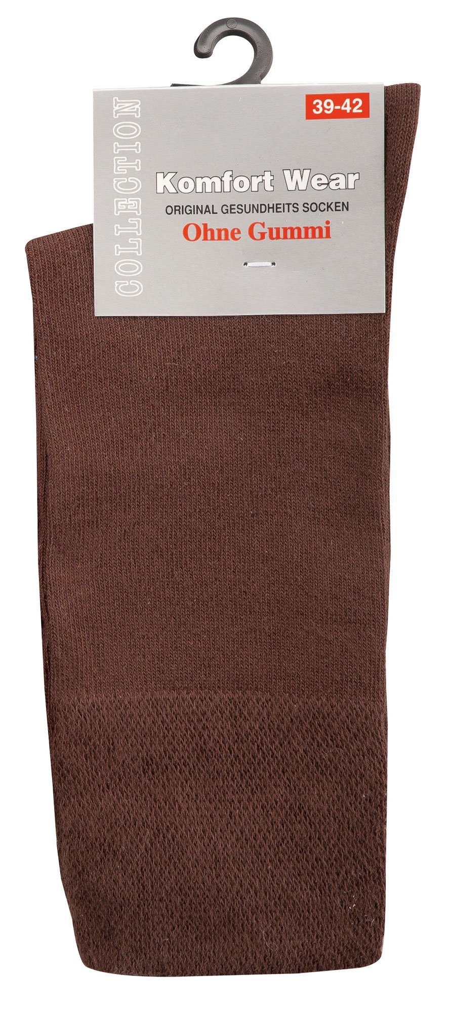 Basicsocken Komfort Dunkelbraun FussFreunde 6 Baumwoll-Socken Piqué-Bund breitem Paar mit