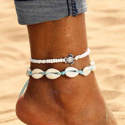 Alster Herz Fußkette Fußkette Set, 2-Teilig, Schildkröte und Muscheln, J0436 (1-tlg), Ideal für Sommer und Strand