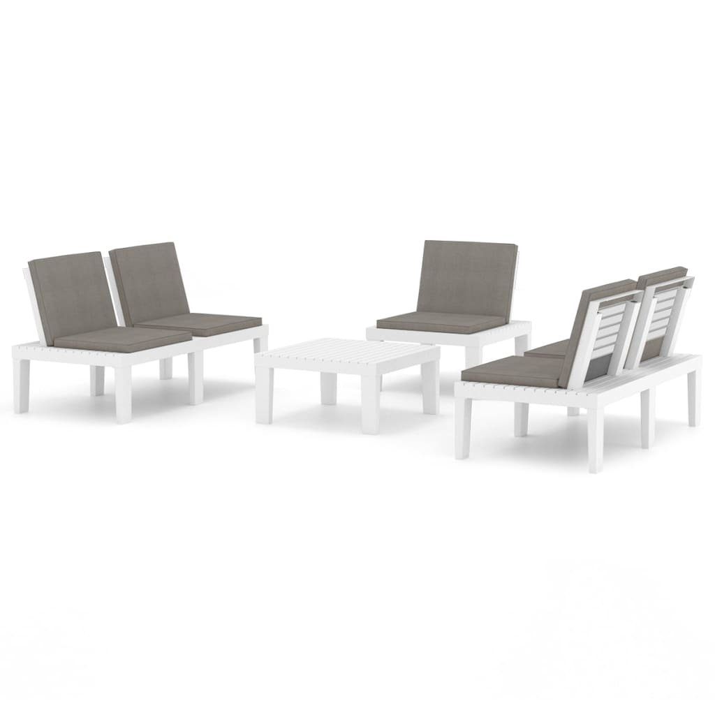 vidaXL Gartenlounge-Set Weiß, (4-tlg) mit Kunststoff 4-tlg. Kissen Garten-Lounge-Set
