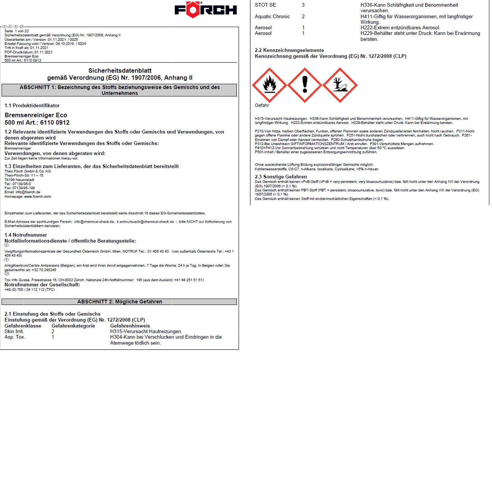 Thumbnail - FÖRCH BREMSENREINIGER R511 ECO - 0.5 LTR Bremsenreiniger