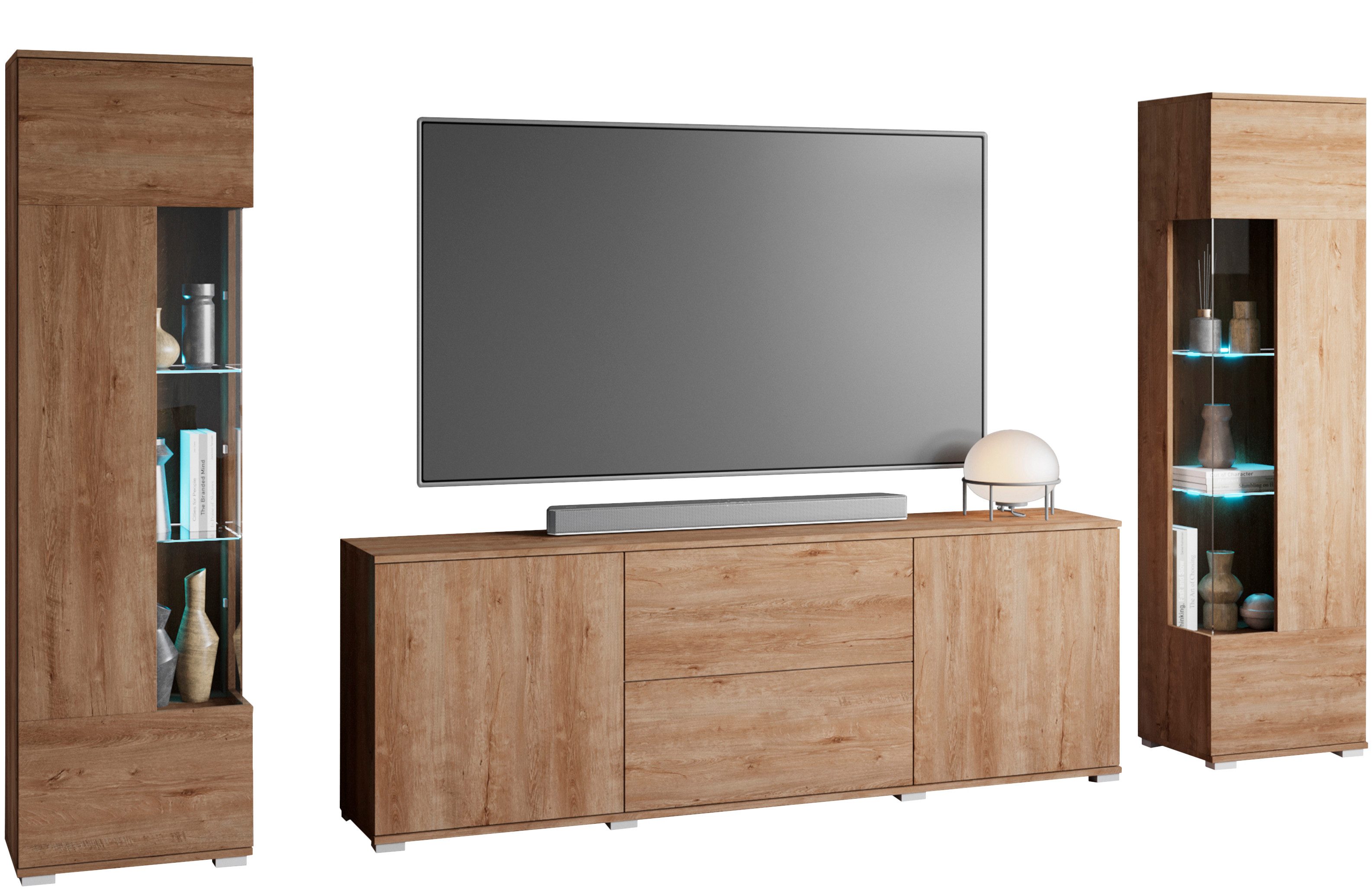 INOSIGN Wohnwand KENIA, (Komplett-Set, 3-St), Vitrinen mit Eckverglasung, h günstig online kaufen