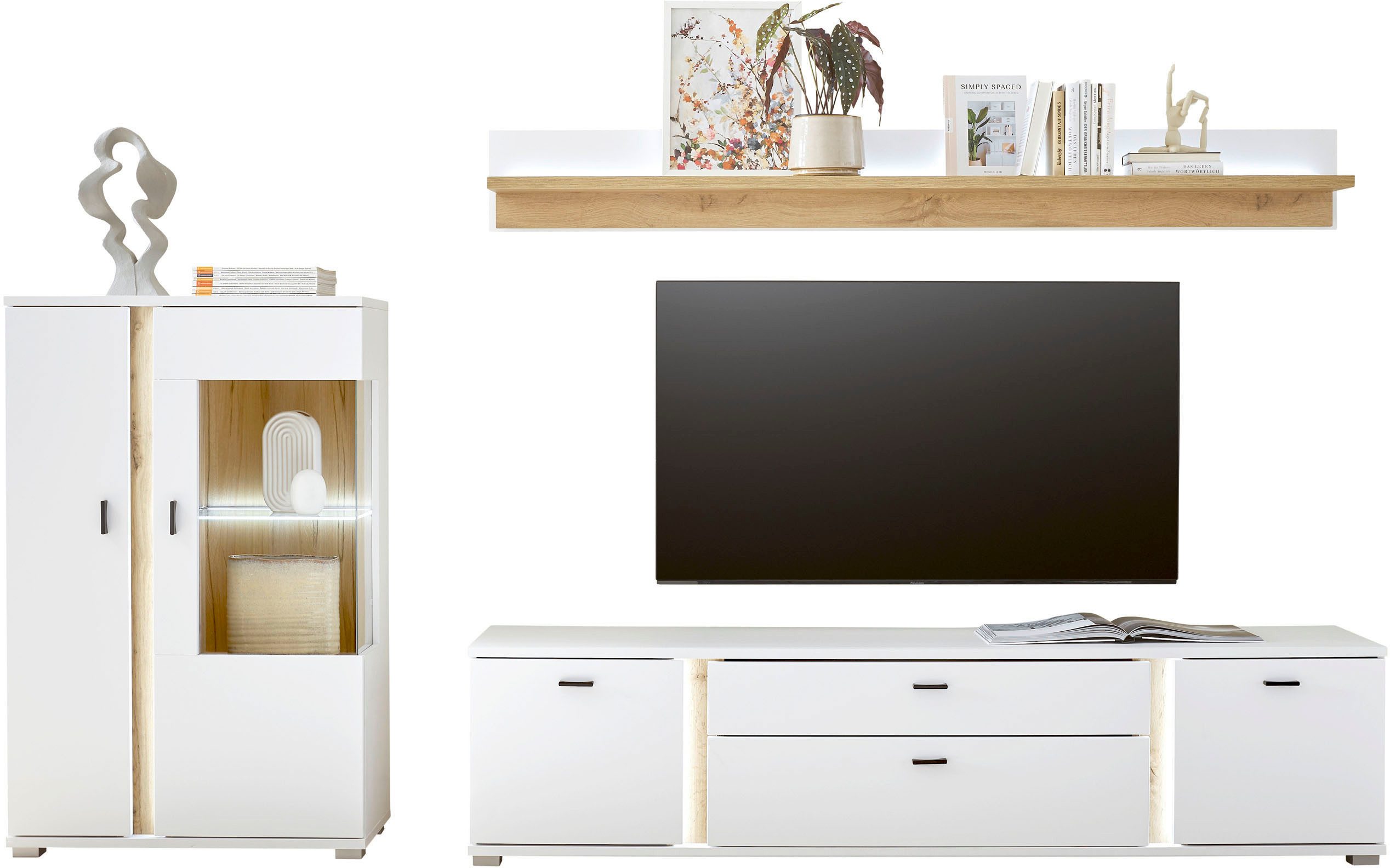 INOSIGN Wohnwand LONG ISLAND, (Set, 3-St), in moderner Trendfarbe,inklusive senkrechter Beleuchtung,Breite 290 cm