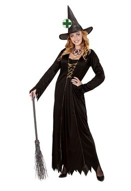 Karneval-Klamotten Hexen-Kostüm langes schwarzes Hexenkostüm Damen mit Hexenhut, Frauenkostüm Halloween schwarzes Kleid