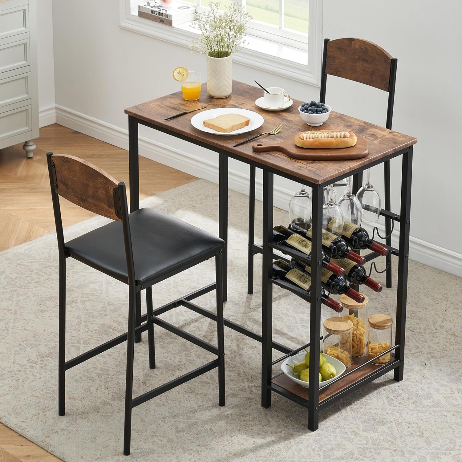 GarveeMore Esstisch 2-teiliges rustikales braunes Stehtisch-Set mit Fußstüt günstig online kaufen