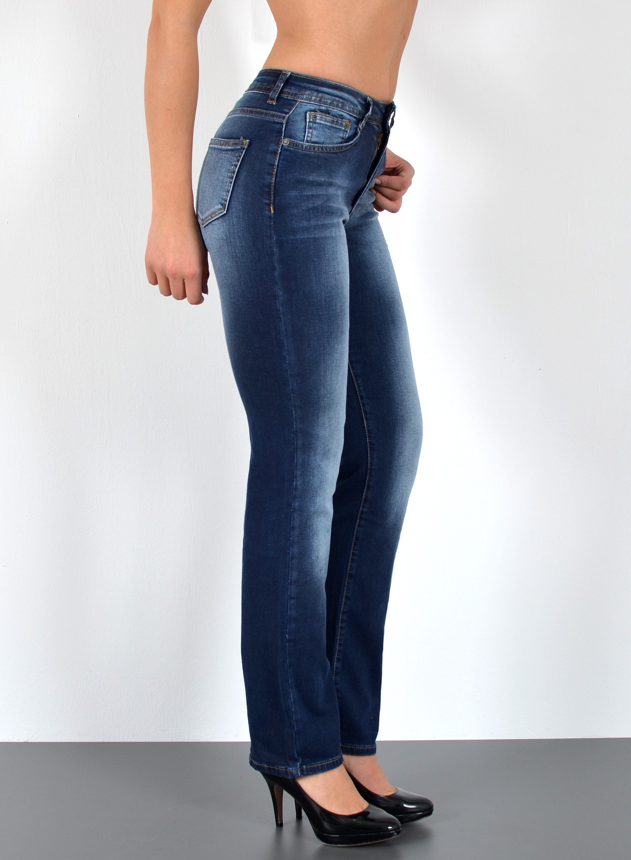 Straight-Jeans Damen Straight Leg Jeans hohe Leibhöhe Stretch-Jeans Regular Jeans G6