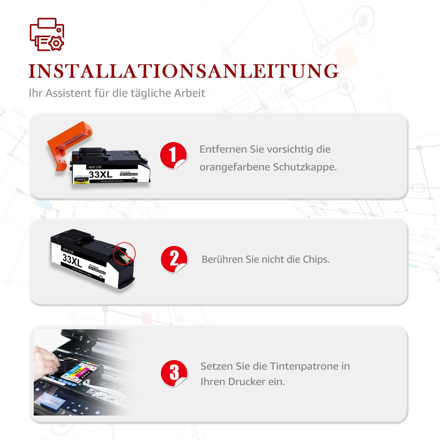 Kingdom Tintenpatrone XP530 XP830 33 Toner XP640 für 2*T3351BK-4*T3351BK 33XL XP645 XL EPSON