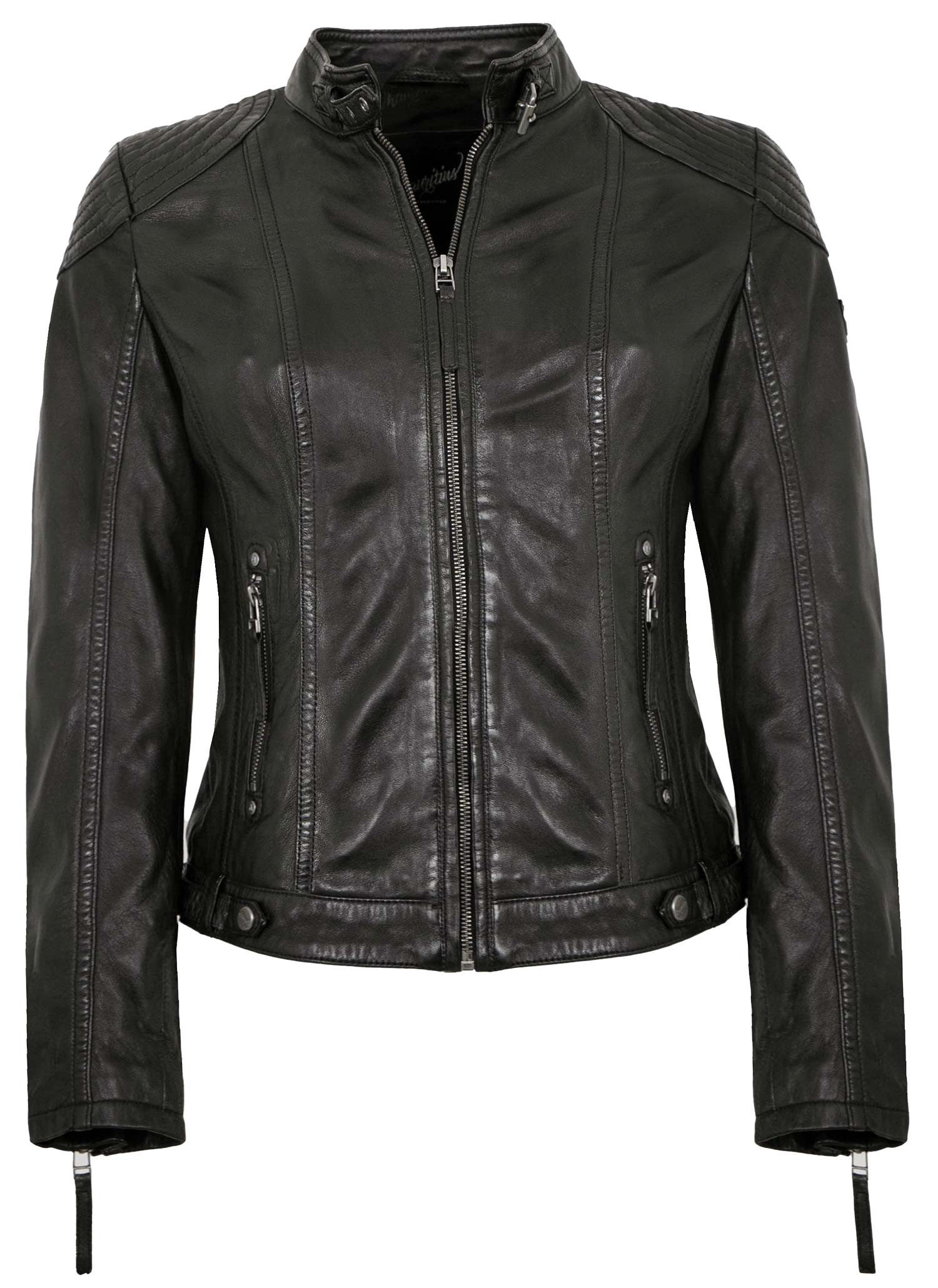 Gipsy by Mauritius Lederjacke Gipsy - Damen Lederjacke Kapuze Lammnappa schwarz Natur gegerbt