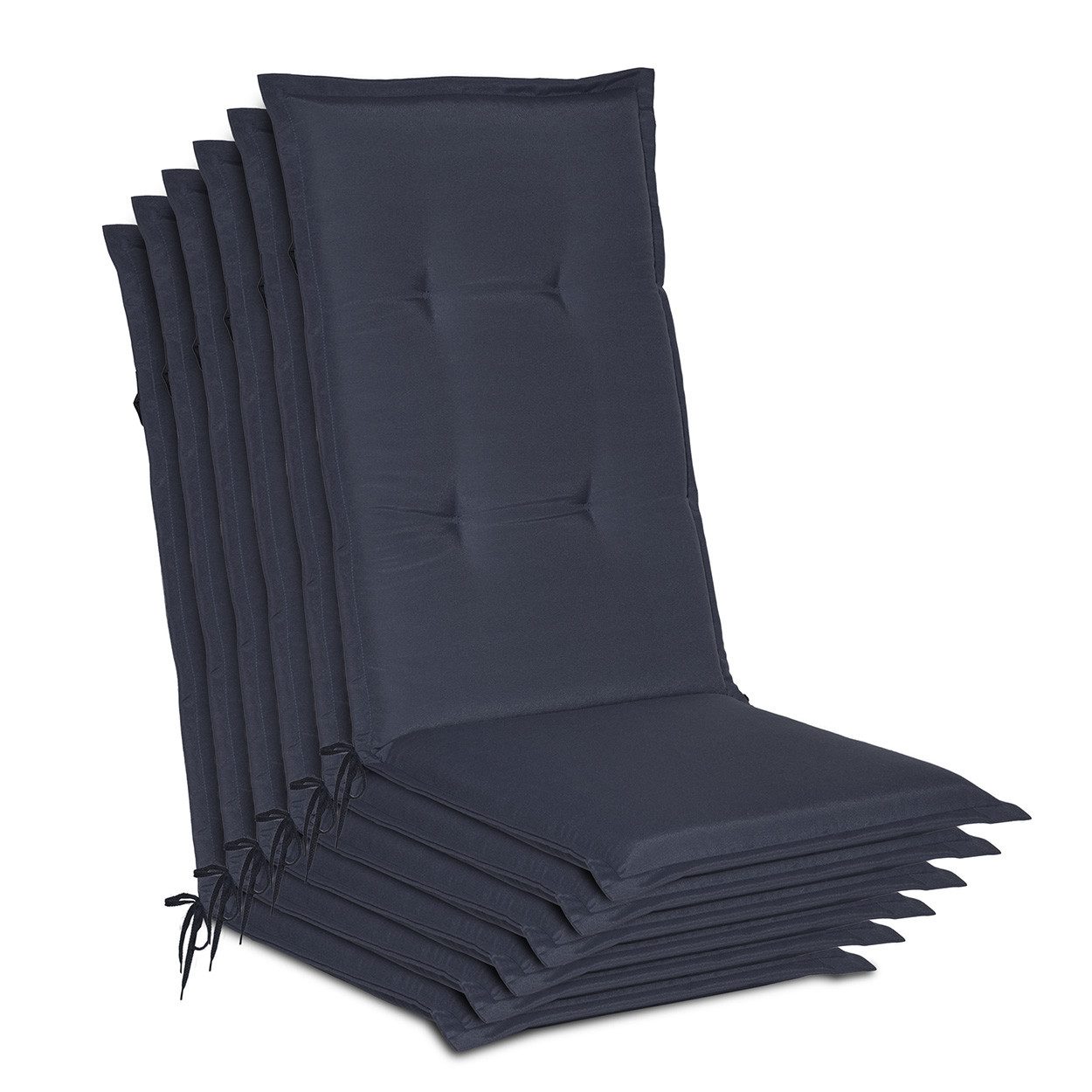 Beautissu Hochlehnerauflage 6er Set Gartenstuhlauflage Loft HL Dunkelblau, 120x50x6cm, Polster Auflage, Sitzpolster & Sitzkissen für Hochlehner Gartenmöbel