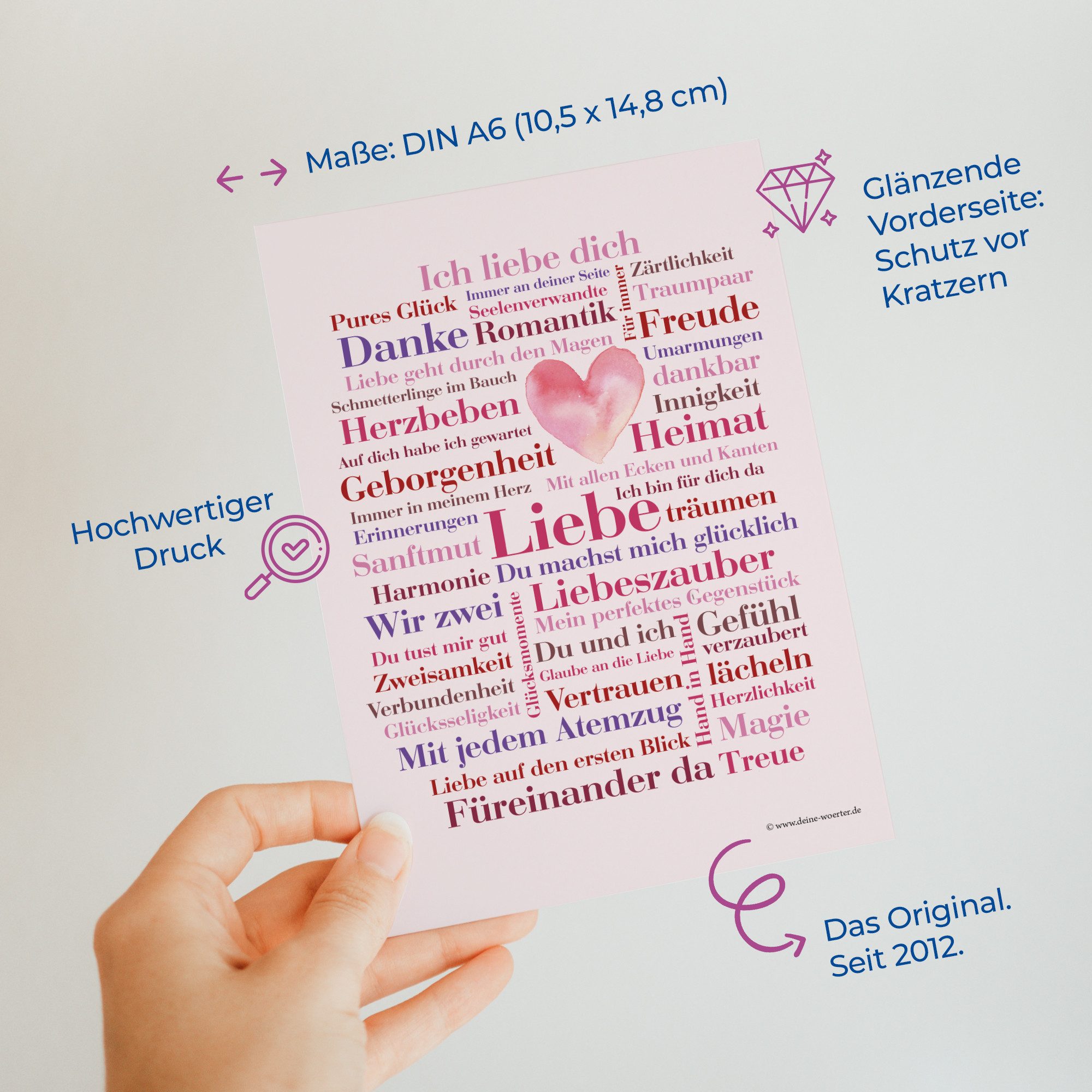 Deine Wörter Grußkarten Liebe Wörter Postkartenset, 5 Karten, DIN A6