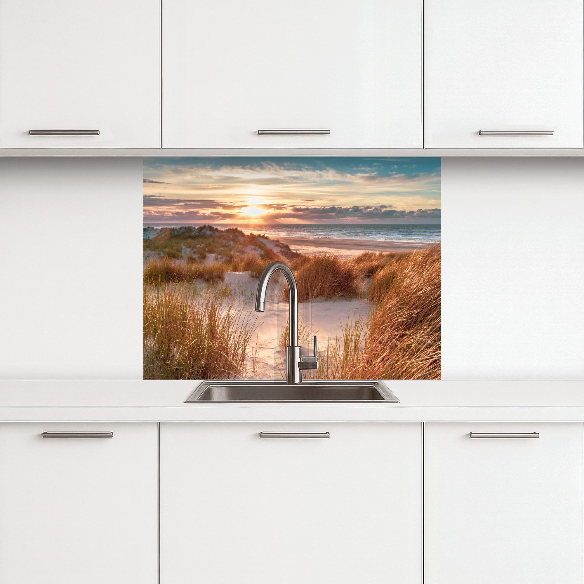 KitchenYeah Küchenrückwand selbstklebend Düne - Pflanzen - Sonnenuntergang günstig online kaufen