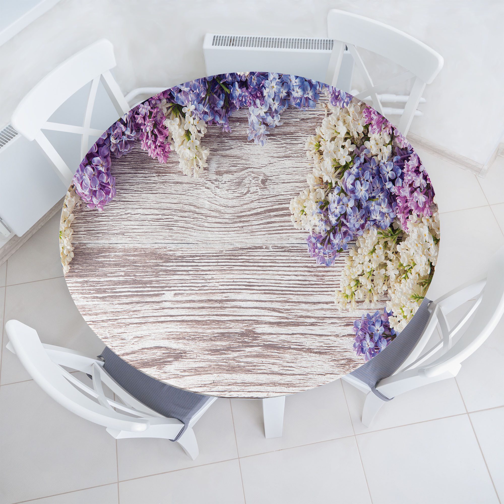 Abakuhaus Tischdecke Rundum-elastische Stofftischdecke, Rustikal Flieder blüht Blumenstrauß