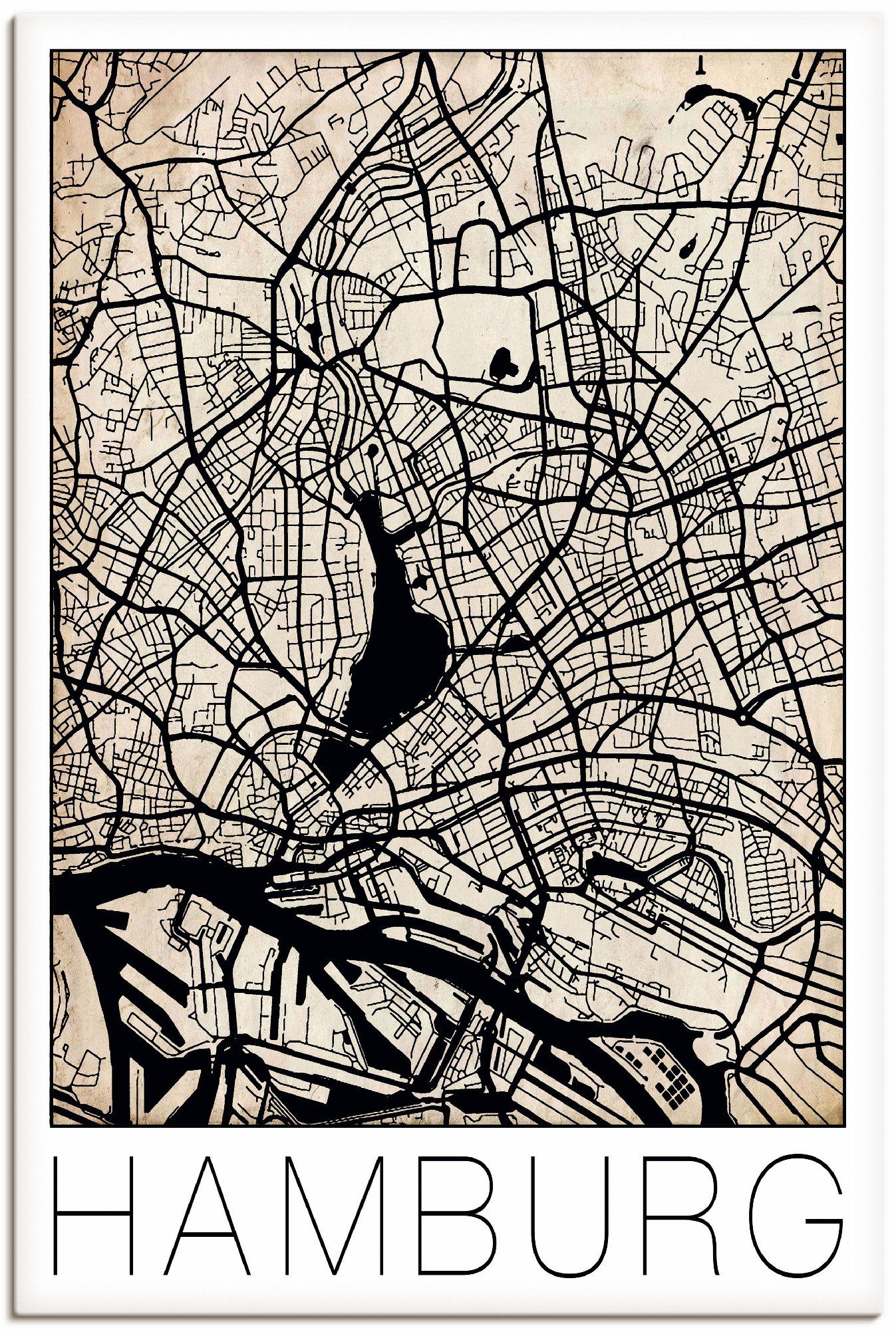 Artland Wandbild Retro Karte Hamburg Deutschland Grunge, Deutschland (1 St), als Alubild, Leinwandbild, Wandaufkleber oder Poster in versch. Größen