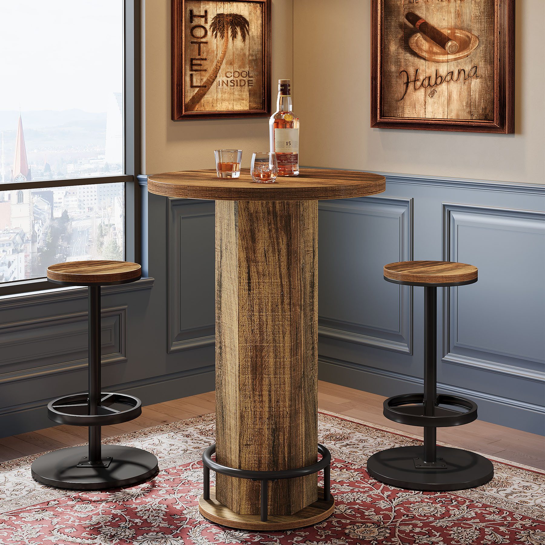 Tribesigns Stehtisch Runder Bartisch Mit 2 Barhockern, Bistrotisch, Stehtisch Set
