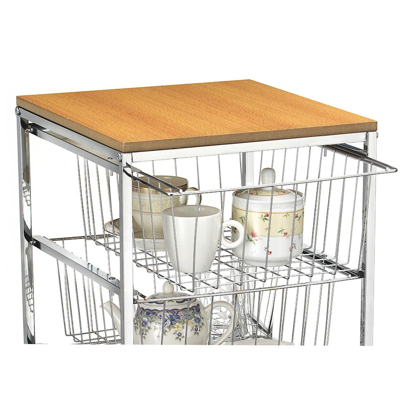 CARO-Möbel Servierwagen RONJA, Küchenwagen auf Rollen mit 4 Körben und Abla günstig online kaufen