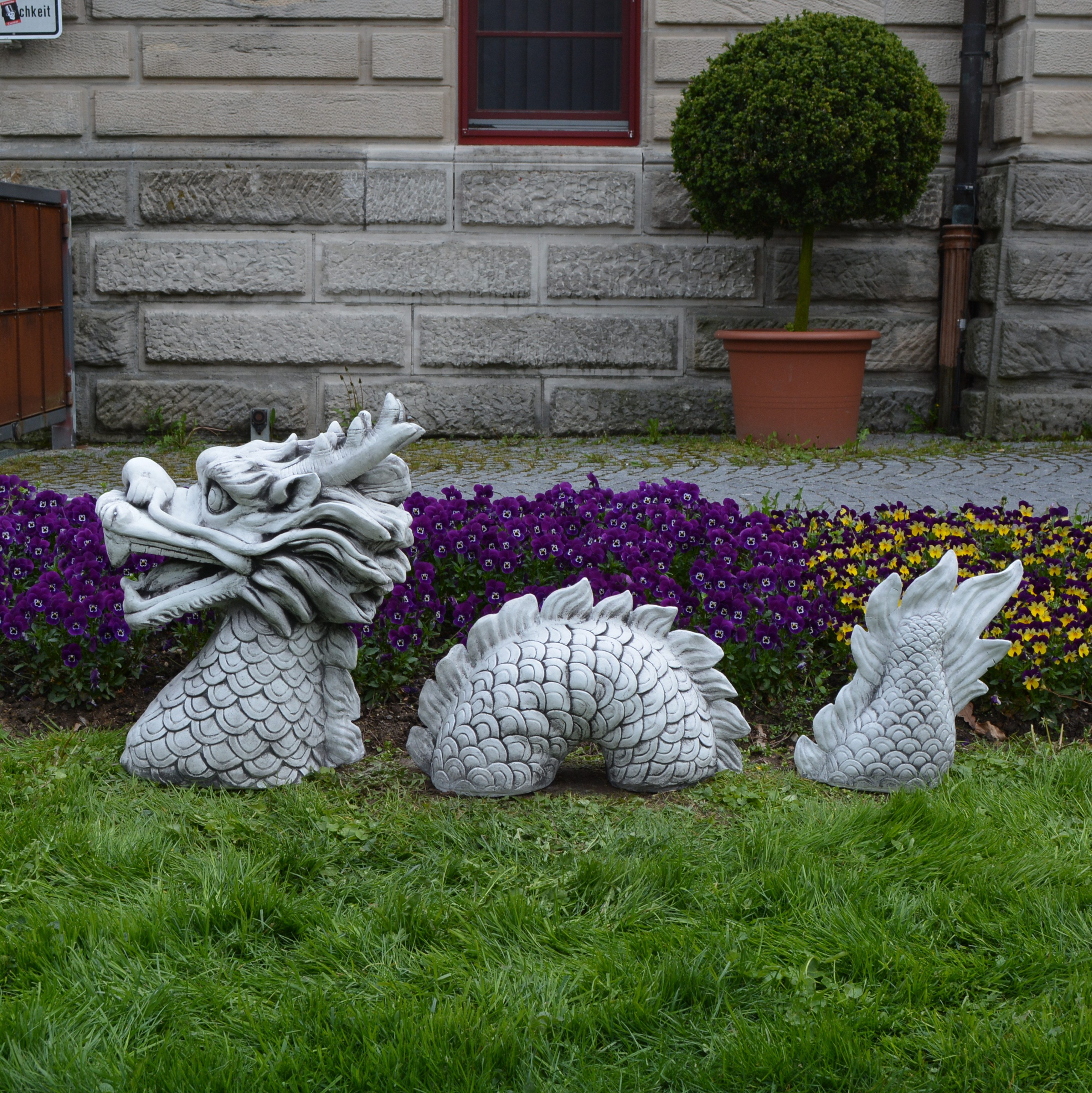 gartendekoparadies.de Gartenfigur 3-teiliger chinesischer Drachen, Steinfigur, H. 61 cm, 90 kg, Frostsicher