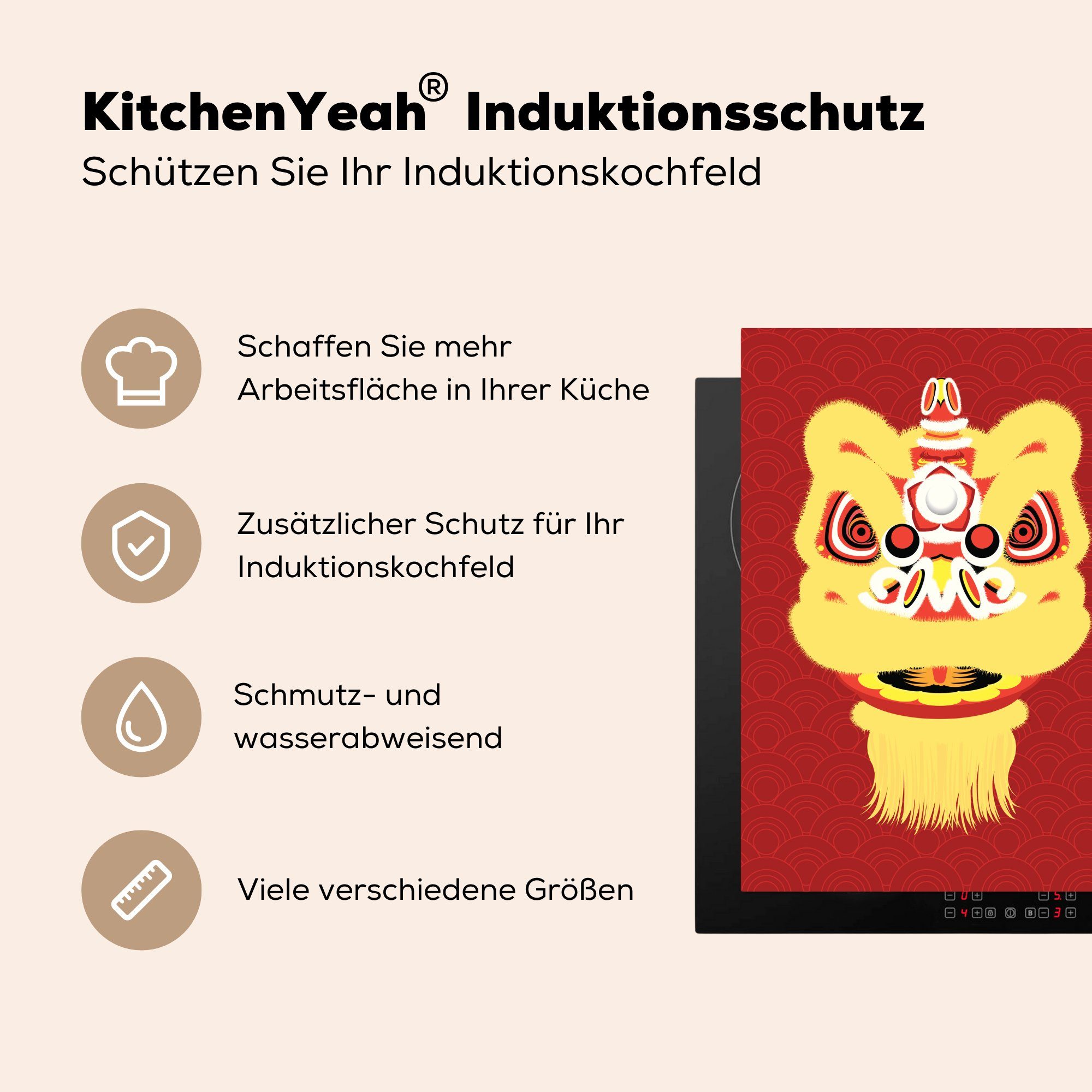 Drachens tlg), Neujahrsfest, Vinyl, eines cm, Arbeitsplatte zum 78x78 MuchoWow küche Eine Ceranfeldabdeckung, Herdblende-/Abdeckplatte Illustration für chinesischen (1