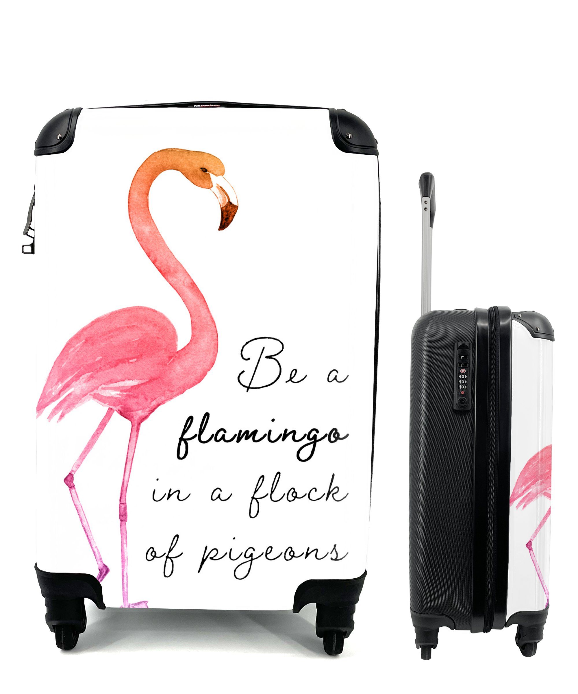 MuchoWow Handgepäckkoffer Orange - Flamingo - Zitat, 4 Rollen, Reisetasche mit rollen, Handgepäck für Ferien, Trolley, Reisekoffer