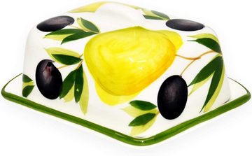 Lashuma Butterdose Zitrone Olive, Keramik, (1-tlg., 12 x 9 cm), Butterschale klein für 125 g Butter