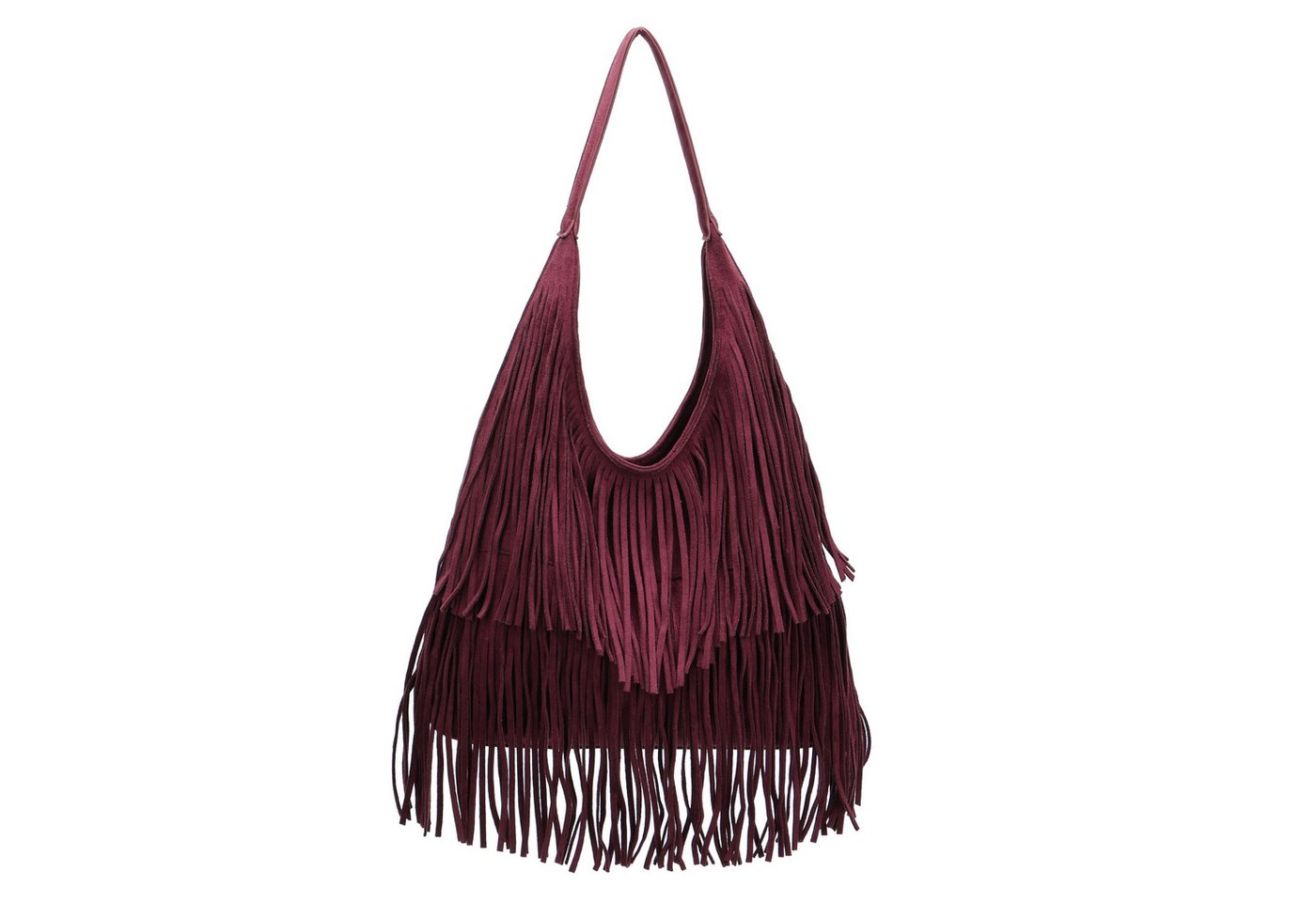 MIRROSI Shopper Damen Fransen Schultertasche Wildleder-Optik aus Polyester (Boho Hobo Bag mit Reißverschluss & Innenfach, ca. 39 x 12 x 33 cm), Neue Kollektion Herbst/Winter 2026