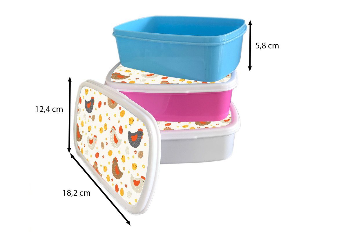 Eier Muster, für Brotbox Snackbox, Huhn Kunststoff rosa Mädchen, Kinder, - MuchoWow (2-tlg), Lunchbox Brotdose Erwachsene, Kunststoff, -