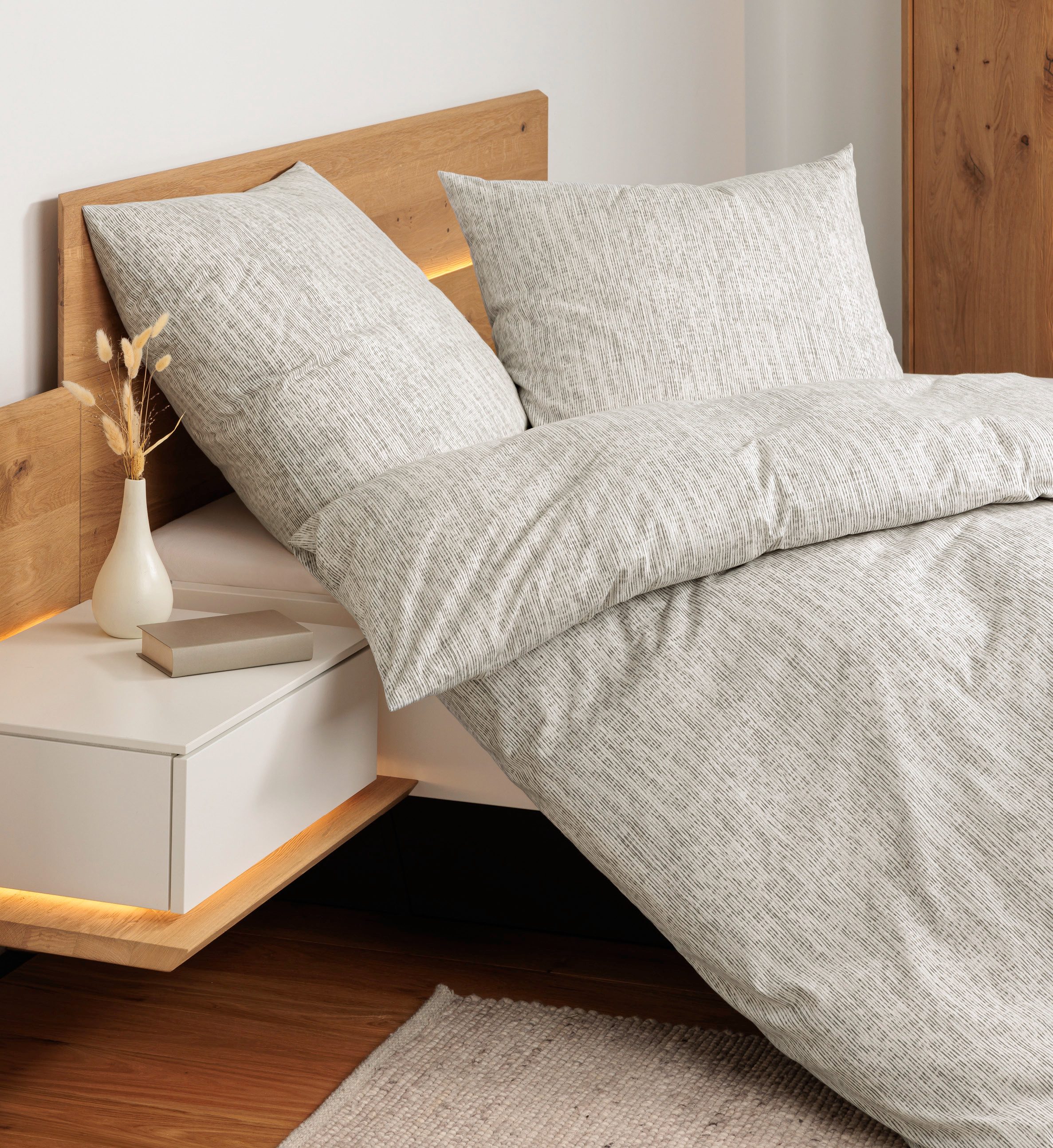 Janine Bettwäsche Soft-Cotton Baumwolle, Soft Cotton, 2 teilig, melierte Streifenoptik, natur