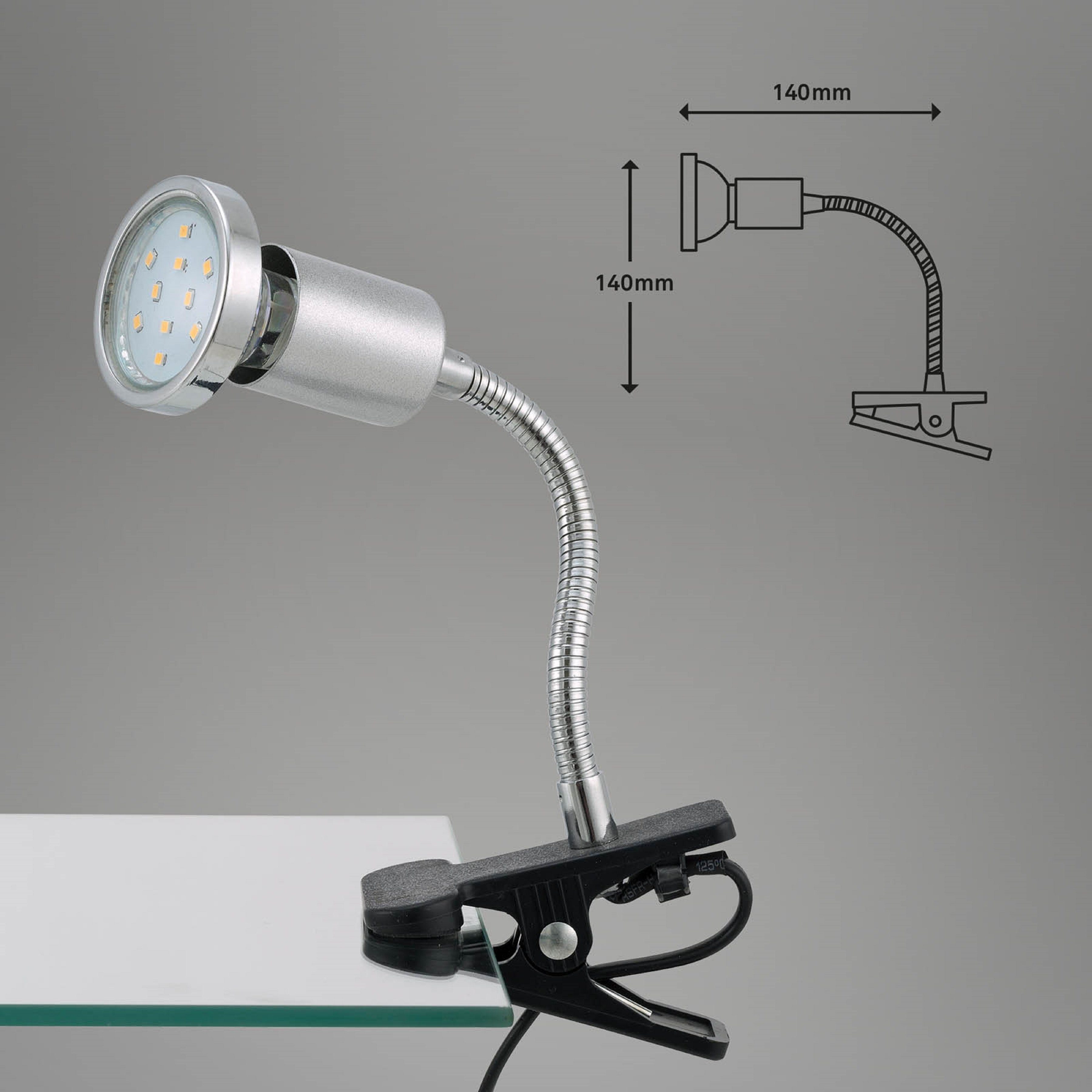 TRANGO LED Klemmleuchte, 2967 LED-Klemmleuchte, Tischlampe, Leseleuchte, Clip Lampe in Silber-Chrom-Optik Klemmspot, Nachtlicht, Schreibtischlampe inkl. 1x 3 Watt GU10, 3000K warmweiß LED-Leuchtmittel & Deko Chrom-Ring