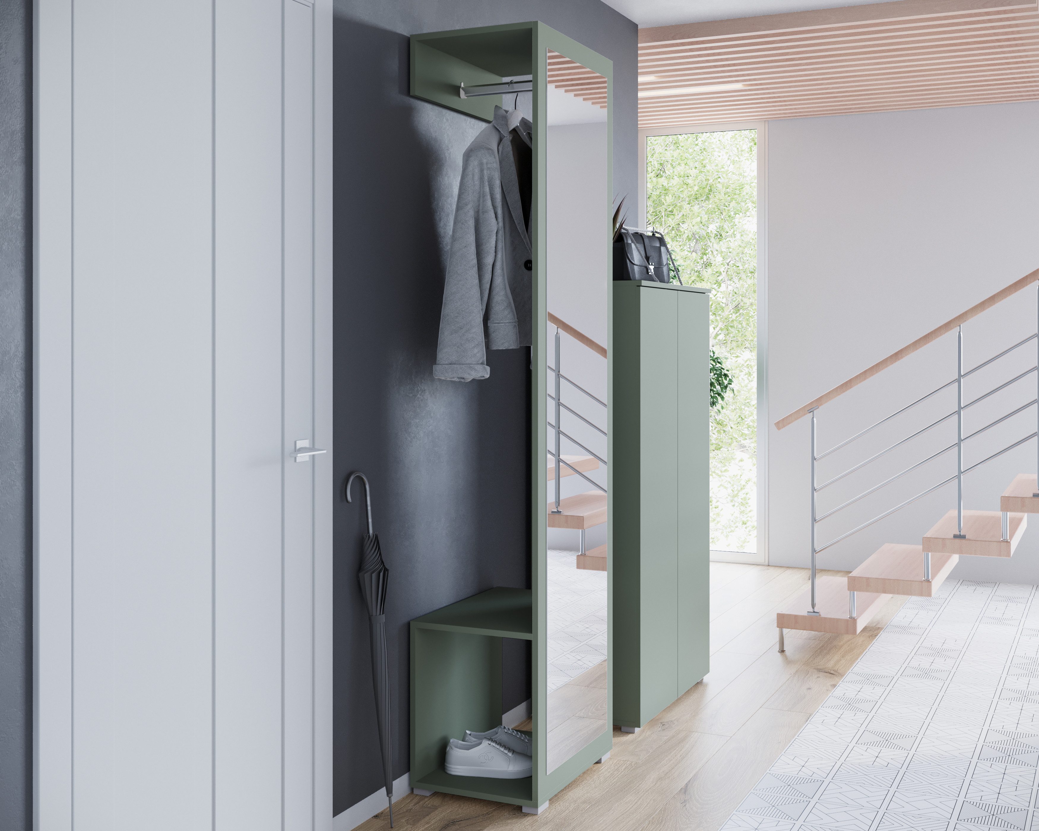 OTTO home Garderoben-Set PARIS/ TOKYO, (Komplett-Set, 2-St), Garderoben-Set Breite 130cm, moderne grifflose Flurmöbel Kleiderstange – Bild 5 von 5