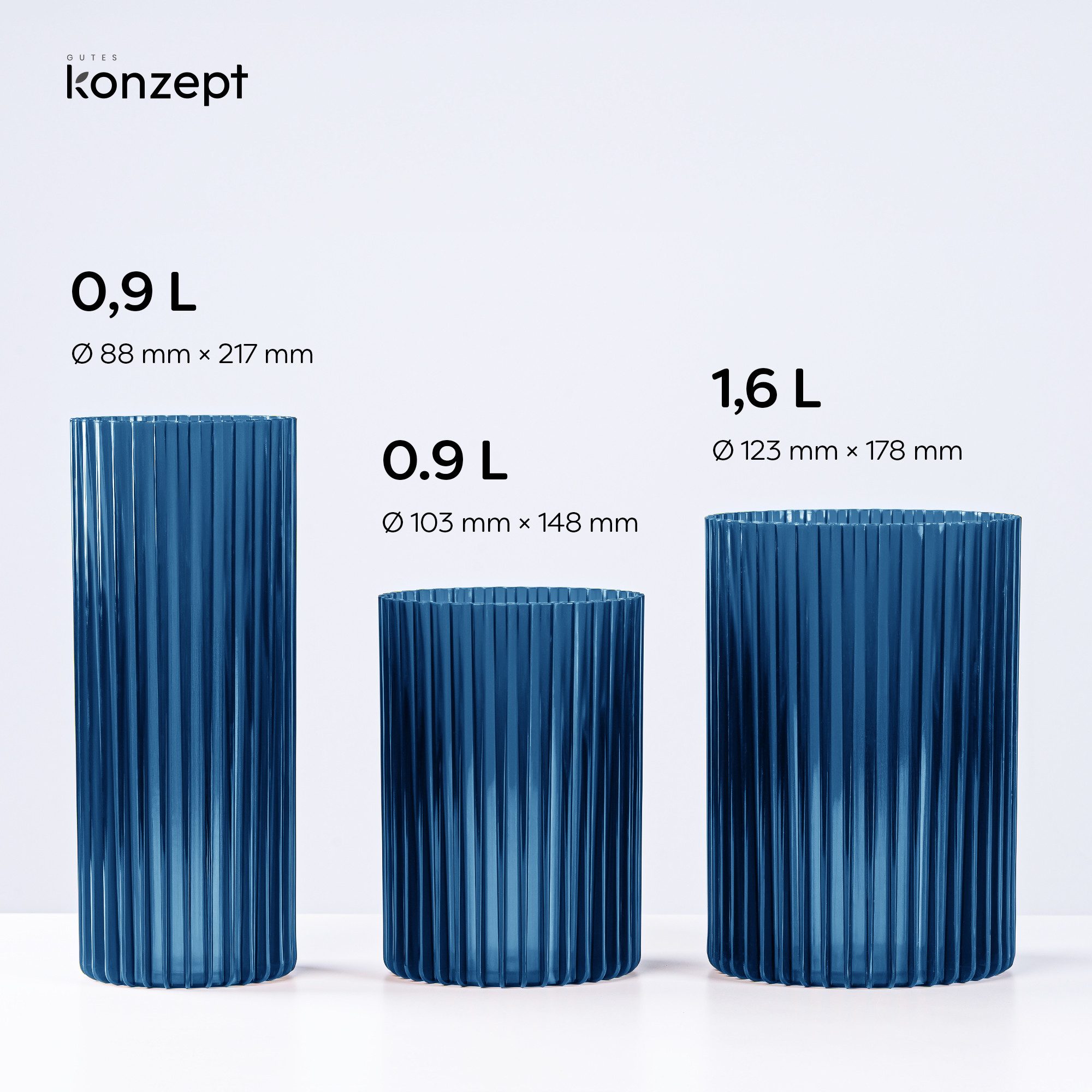 KONZEPT Dekovase 3er-Set aus Kunststoff (12,3x17,8/10,3x14,8/8,8x21,7 cm), Stapelbar. Geriffelte Optik. Leicht. UV-beständig – Bild 3 von 5
