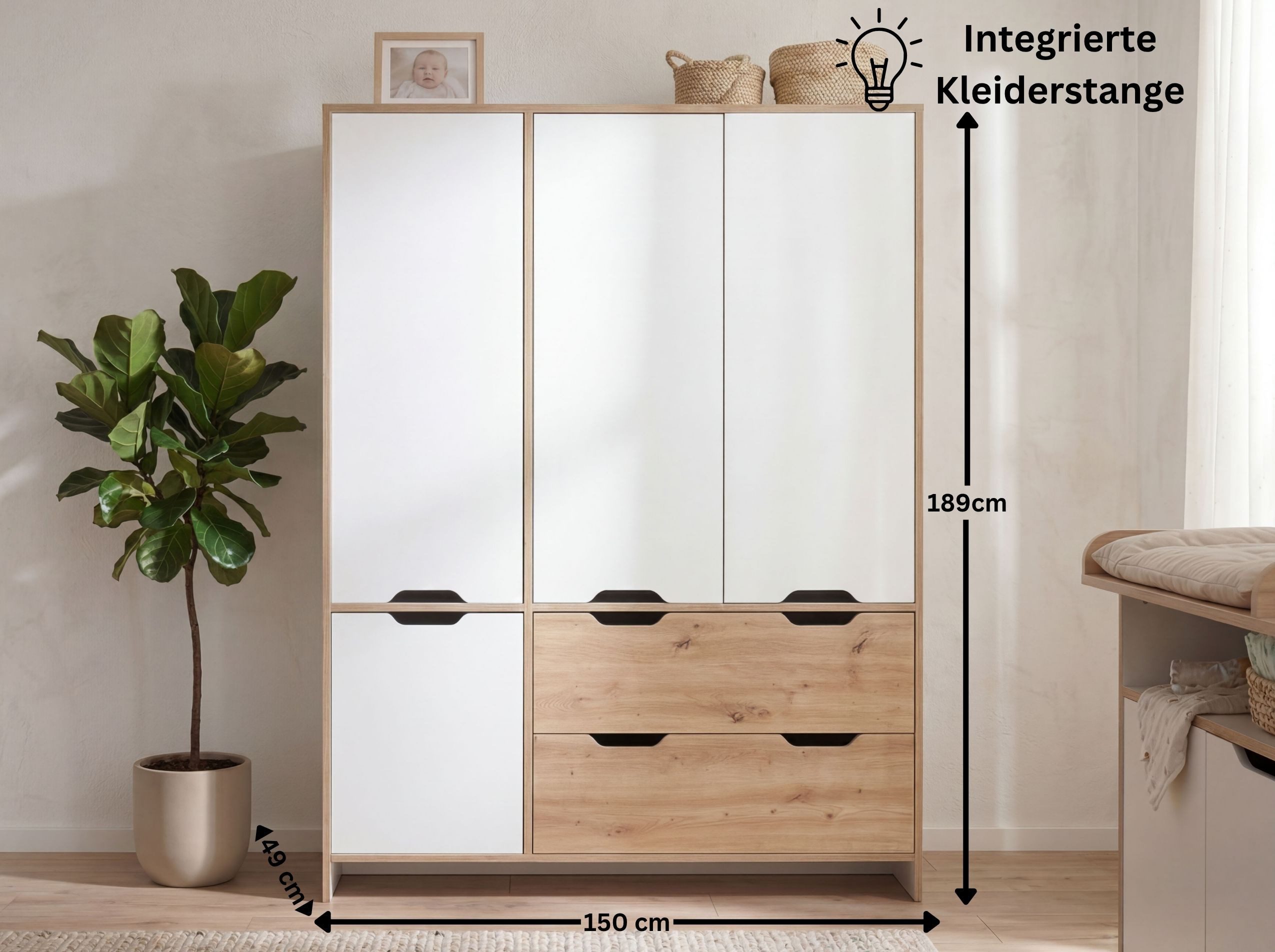 arthur berndt Babyzimmer-Komplettset Maxim, (Set, 7-tlg., Bett, Schrank, Wickelkommode, Bettkasten, Regale, Umbauseiten), komplett Babyzimmer