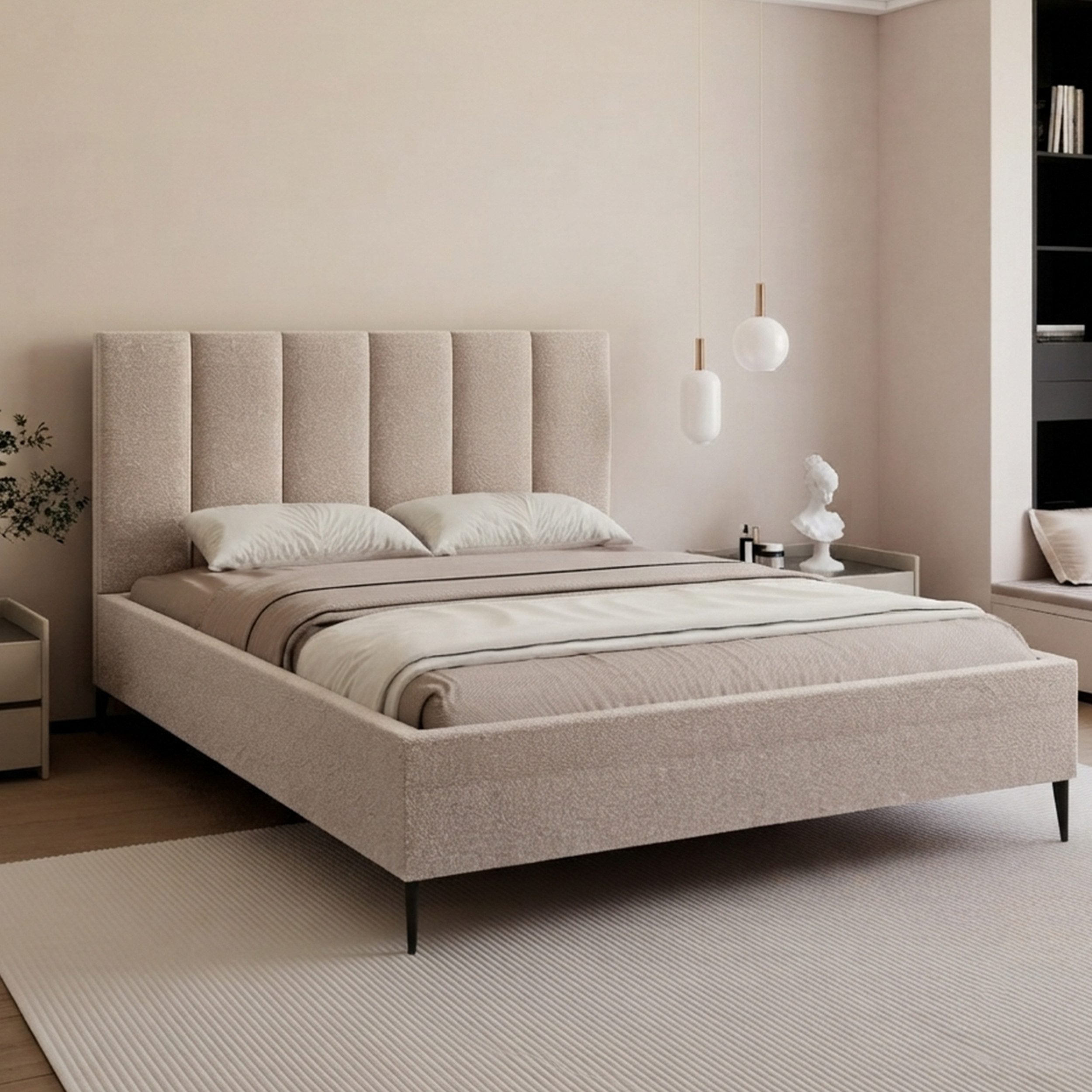 Goldstoff Polsterbett Modernes Bett "GERMAIN" mit hohem Kopfteil und integriertem Bettkasten (120–200x200 cm, Kopfteilhöhe: 90/110 cm, Seitenhöhe: 25/40 cm), Elegantes Bett mit Stauraum und wählbarer Kopfteilhöhe