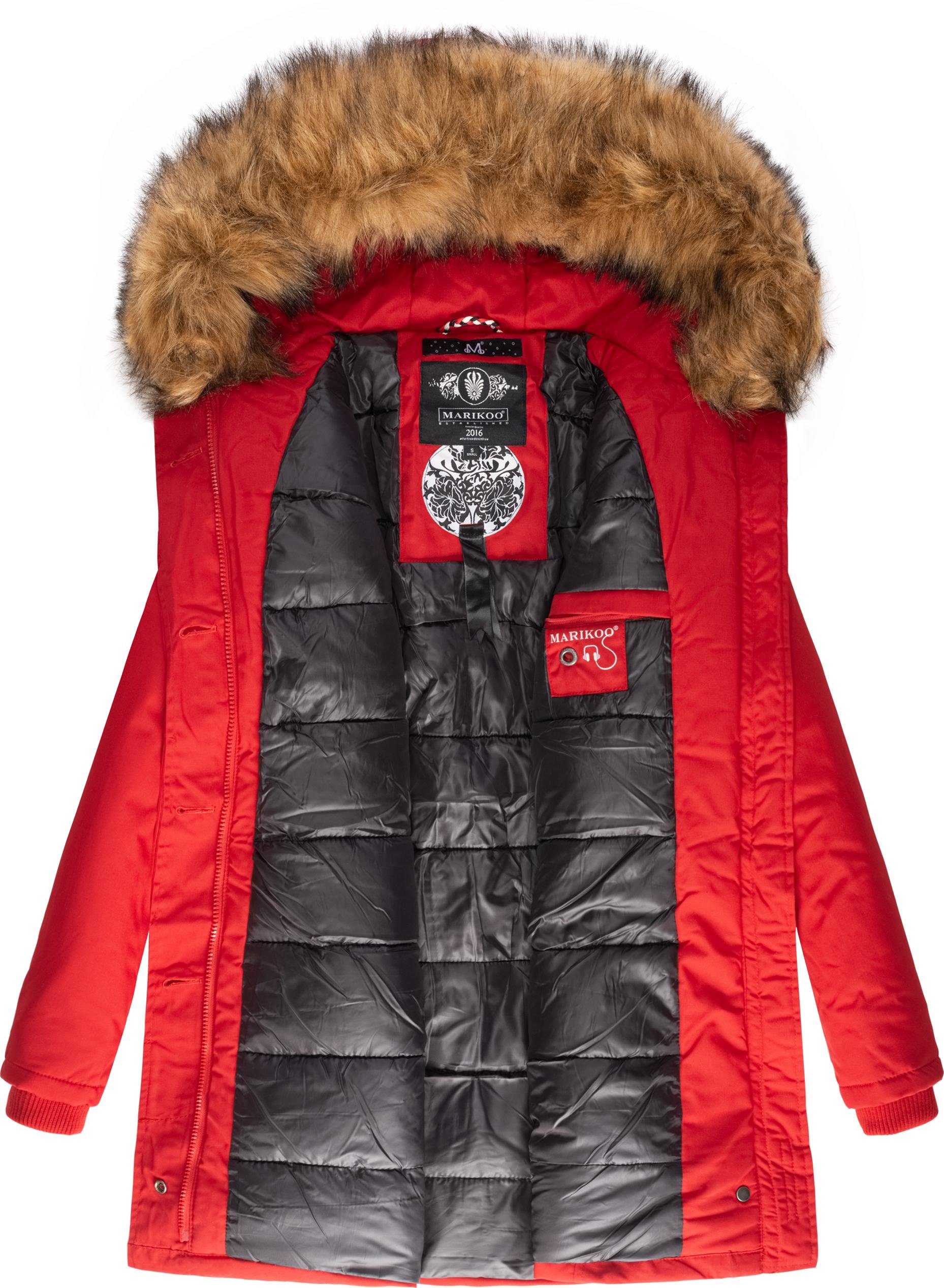 Kunstfellkapuze Karmaa-Prc Marikoo edler Parka mit rot Wintermantel