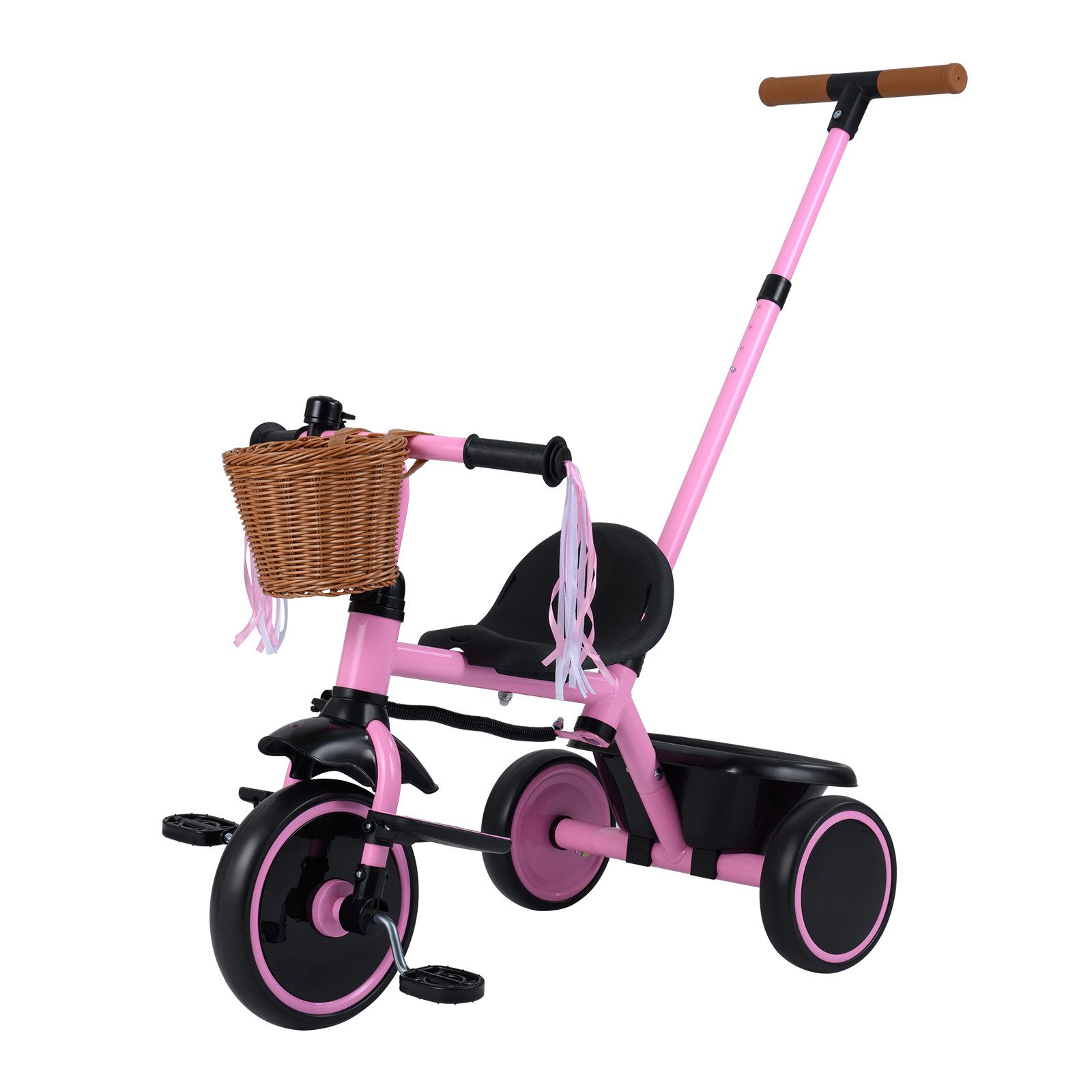 COSTWAY Dreirad 3-in-1 Kinderdreirad Kinderwagen, mit 4‑fach höhenverstellbarem/abnehmbarem Schiebegriff