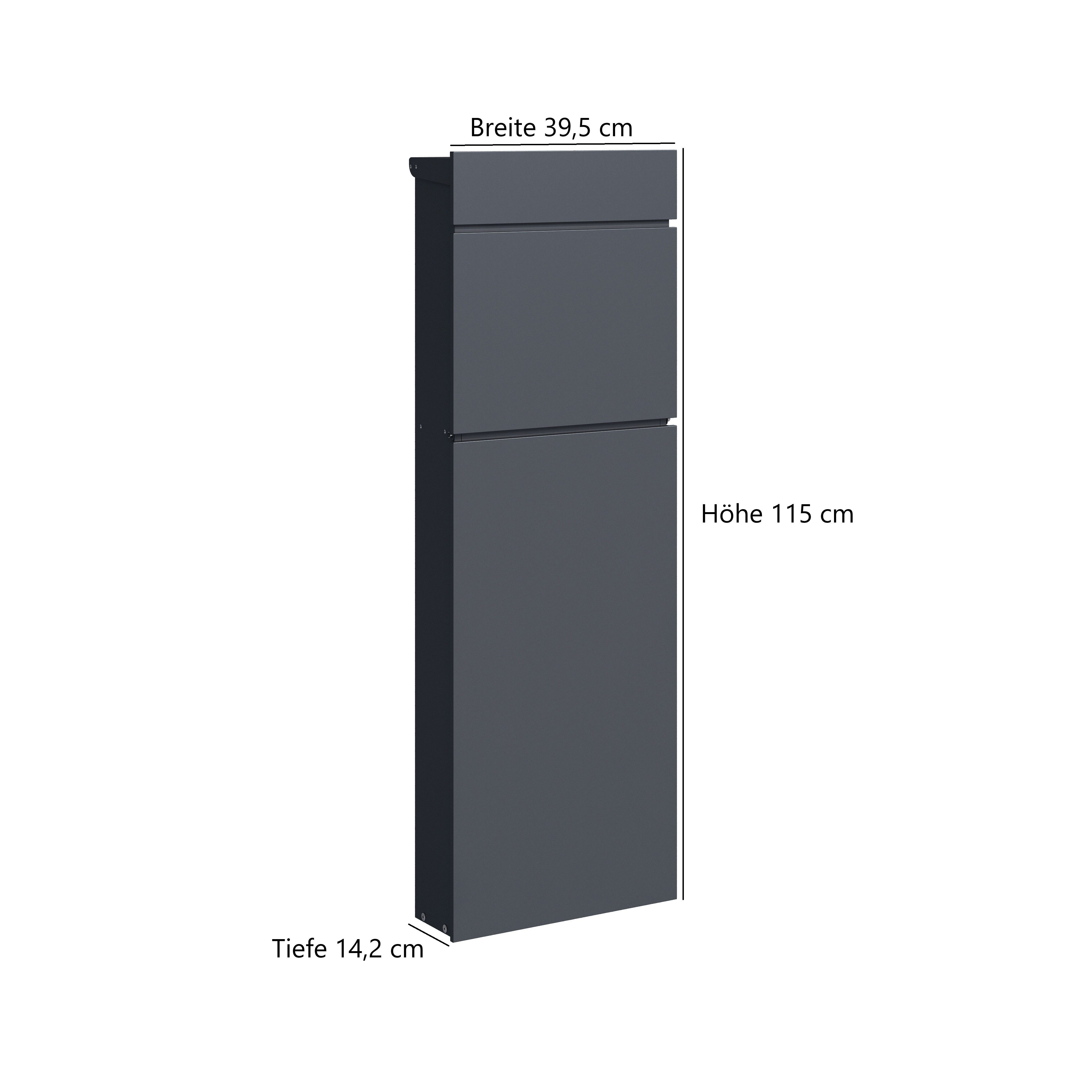 DEGAMO Standbriefkasten AACHEN, 115cm, Stahl anthrazitgrau, moderne Optik
