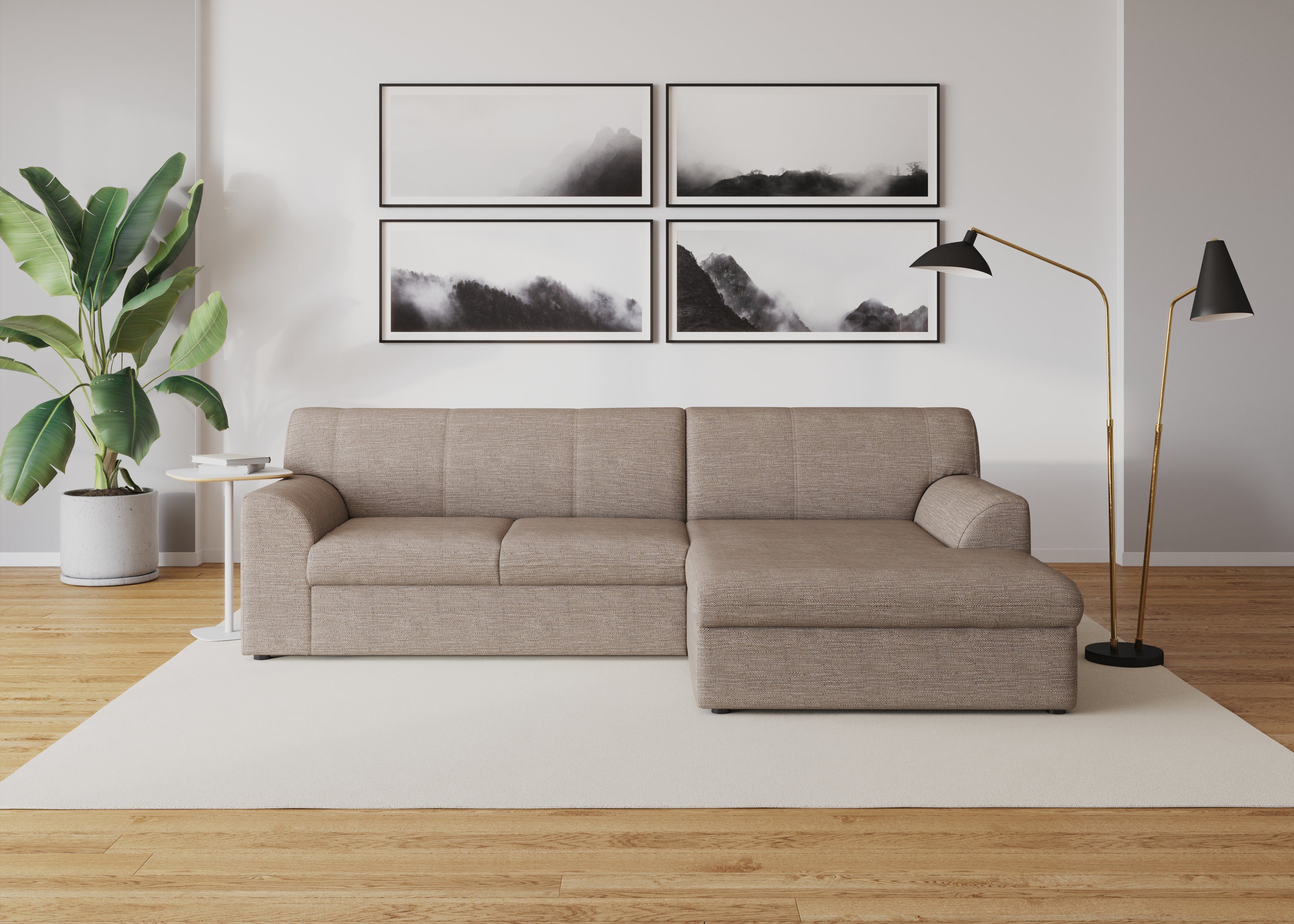 DOMO collection Ecksofa Topper, elegant und zeitlos, kompaktes Stellmaß 245/155cm, L-Form, mit Recamiere, wahlweise mit Schlaffunktion