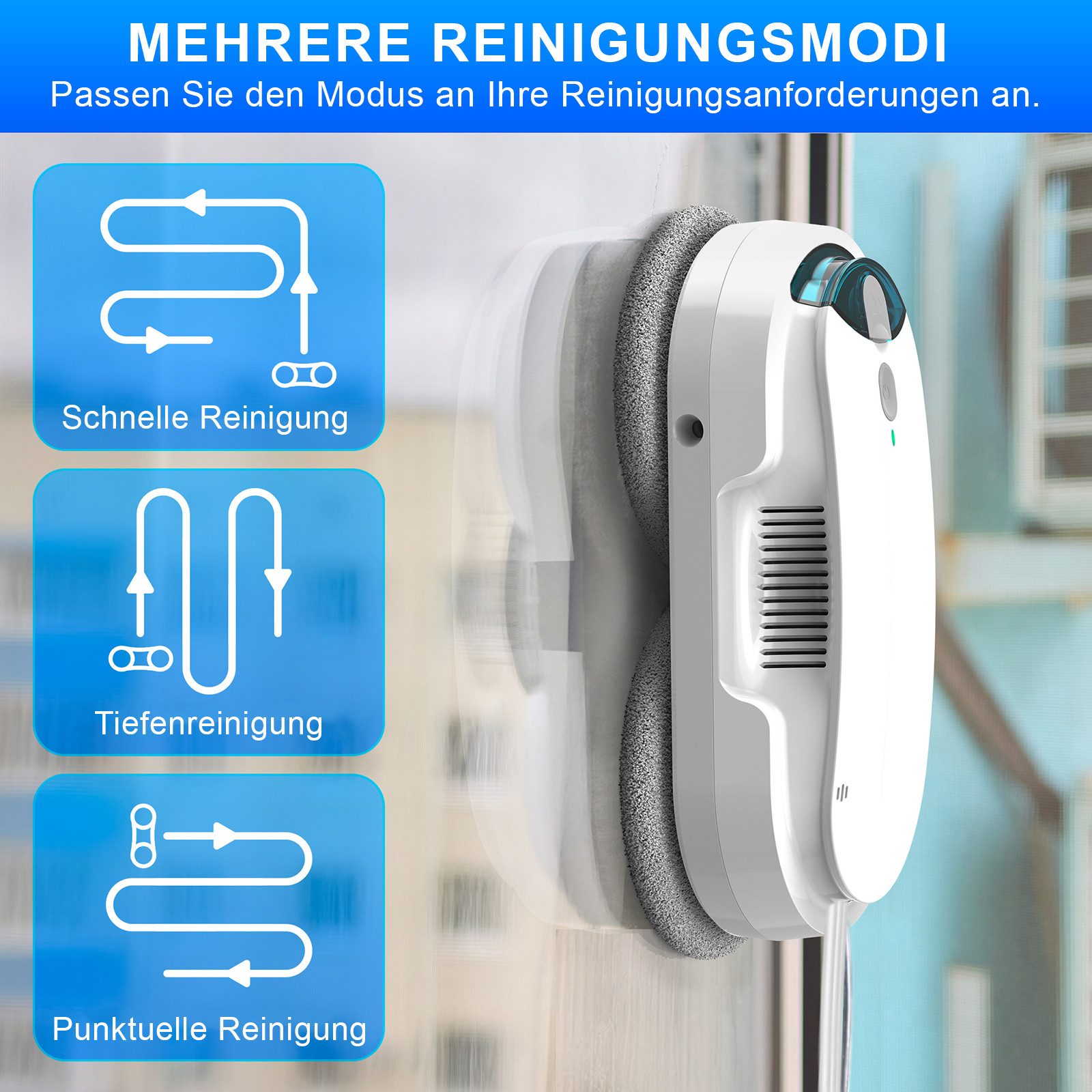 Grenintol Fensterputzroboter Automatischer Fensterputzroboter 3800PA,Fenstersauger mit Water Tank, Fensterputzer Elektrisch mit Intelligentes Kantenerkennungssystem