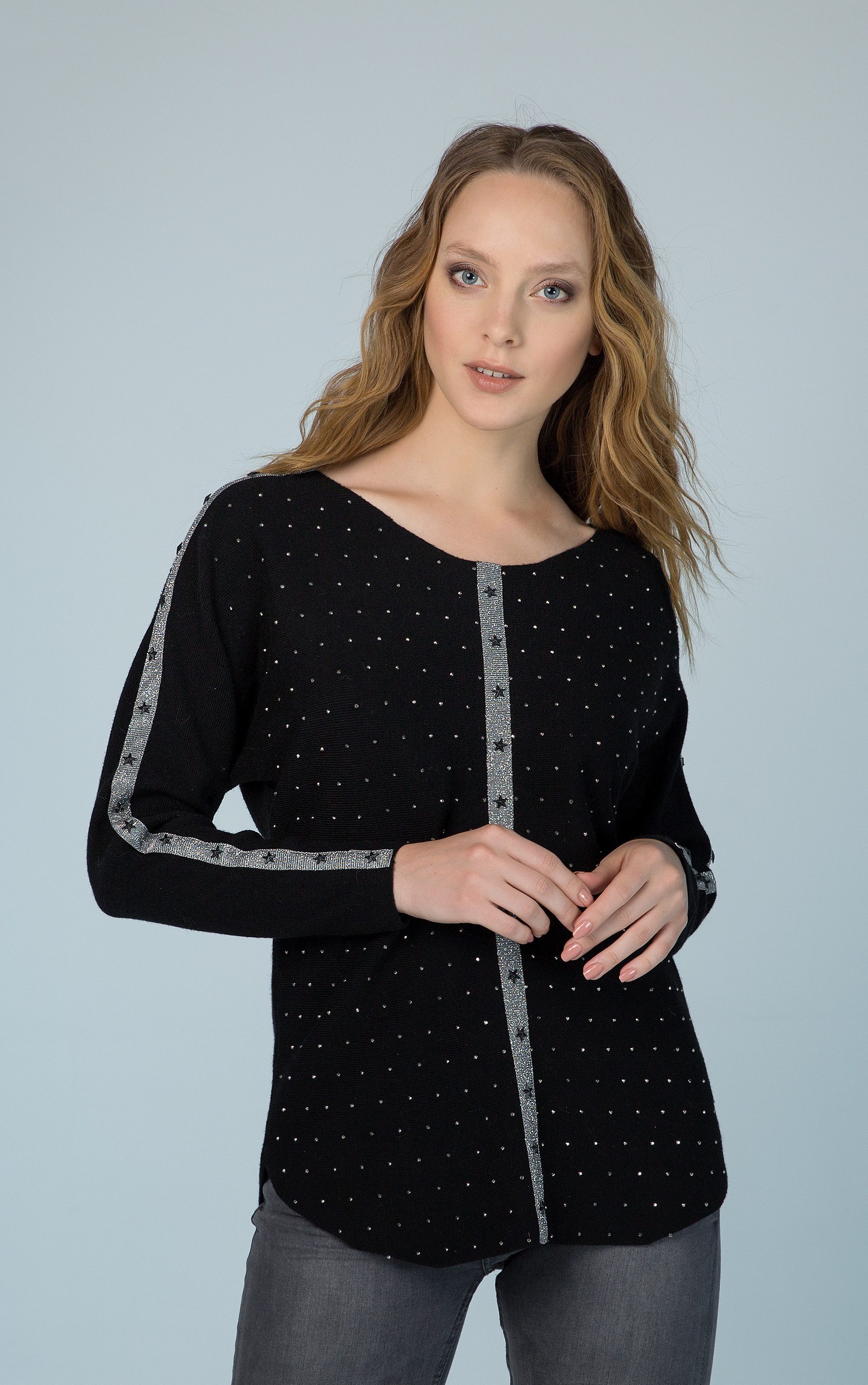 Passioni Strickpullover mit Sterndetail und Strass günstig online kaufen