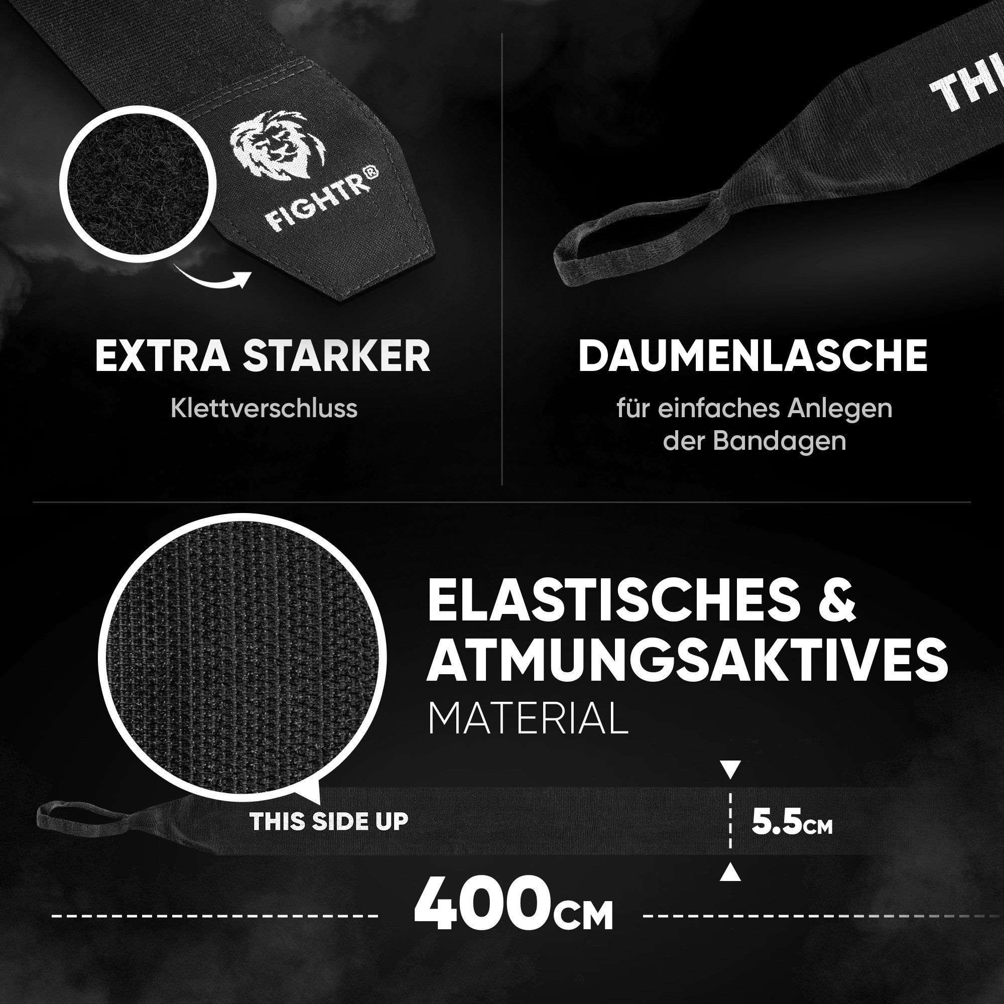 FIGHTR Boxbandagen für max. Stabilität und Sicherheit, 4m halb elastische Bandage