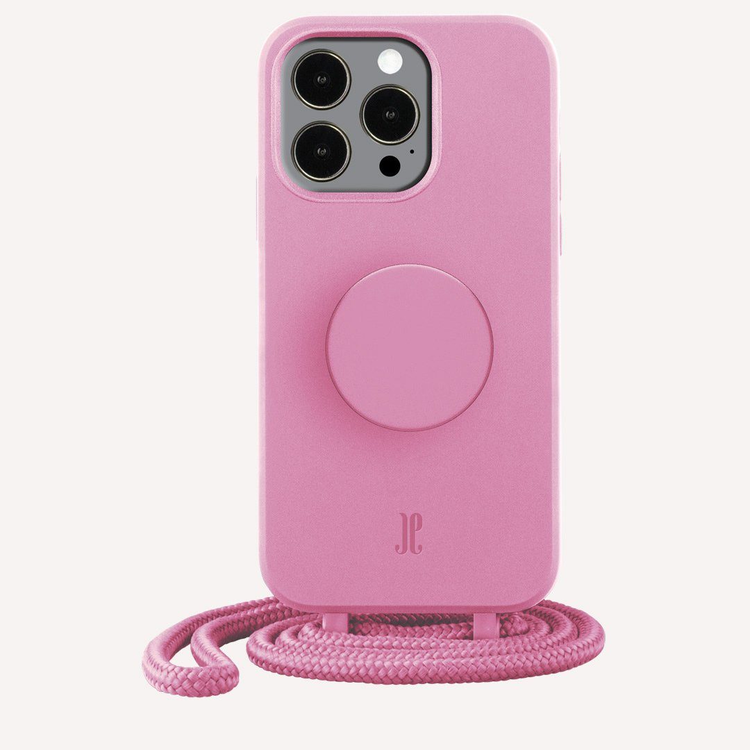 Just Elegance Handyhülle für iPhone 14 Pro Max Schutzhülle mit integriertem PopSockets, Kordel, Schutzhülle mit integriertem PopGrip, Kordel, Handyhülle zum Umhängen