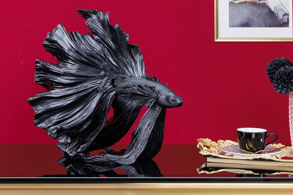 riess-ambiente Tierfigur CROWNTAIL 35cm schwarz (Einzelartikel, 1 St), Wohnzimmer · Kunststein · Kampffisch · Betta Skulptur · Urban Jungle