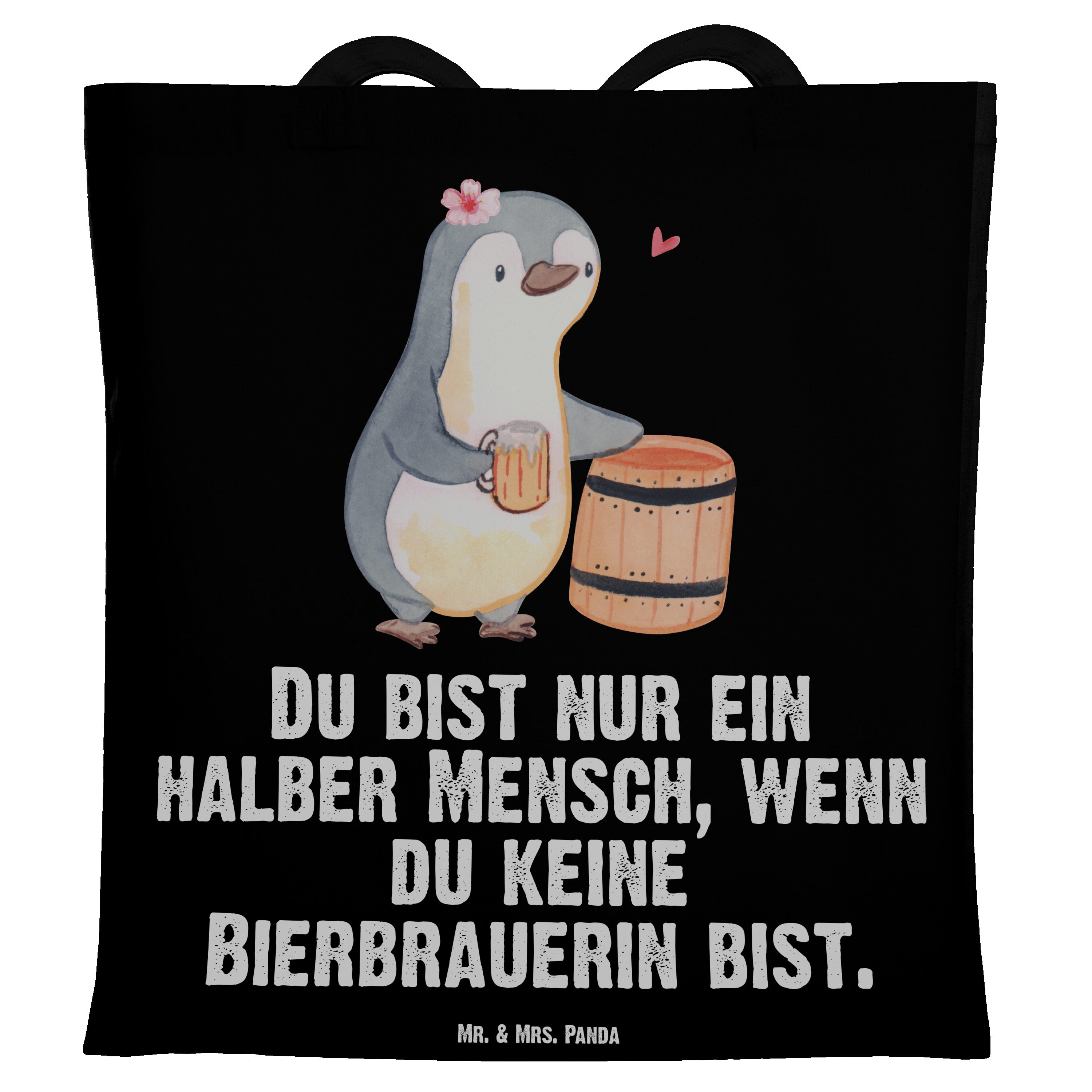 Mr. & Mrs. Panda Tragetasche Bierbrauerin mit Herz - Schwarz - Geschenk, Biergeschenk, Rente, Bier (1-tlg)