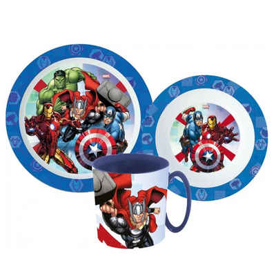 MARVEL Kindergeschirr-Set Marvel Avengers Kinder Geschirr-Set 3 teilig (3-tlg), 1 Personen, Kuststoff, Becher Teller Schüssel - Thor Hulk Iron Man