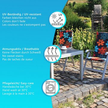 NYVI Hochlehnerauflage Hochlehner Auflagen 4er Set Barcelona - Gartenstuhlauflagen 118x50cm, (4 St), Stuhlauflage, Sitzauflage mit Halteband, UV-fest, Streifen gestreift