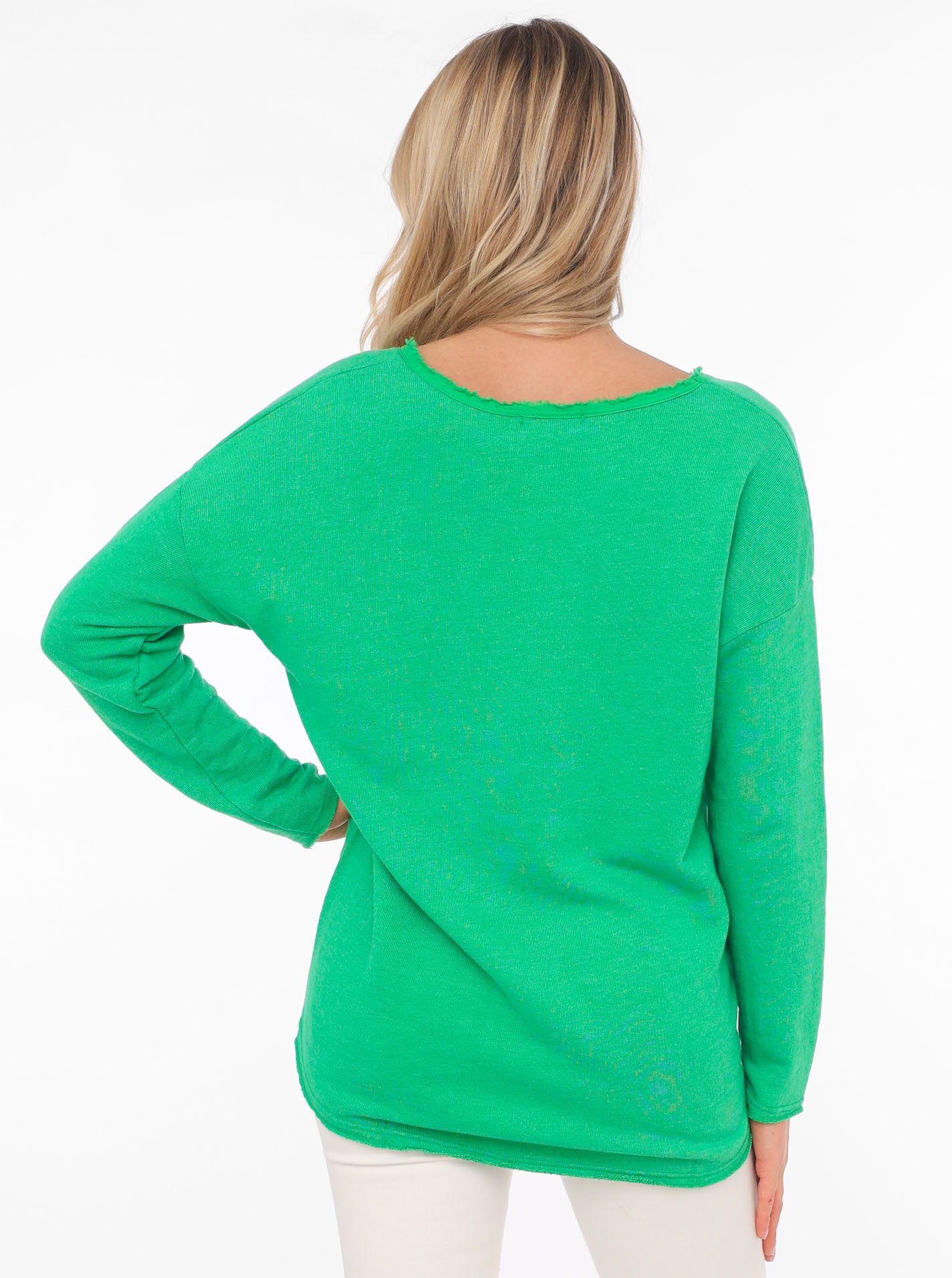 Zwillingsherz Sweatshirt "Positive Mind" ausgefranster V-Ausschnitt, Used Look, Langarm, Schriftzug