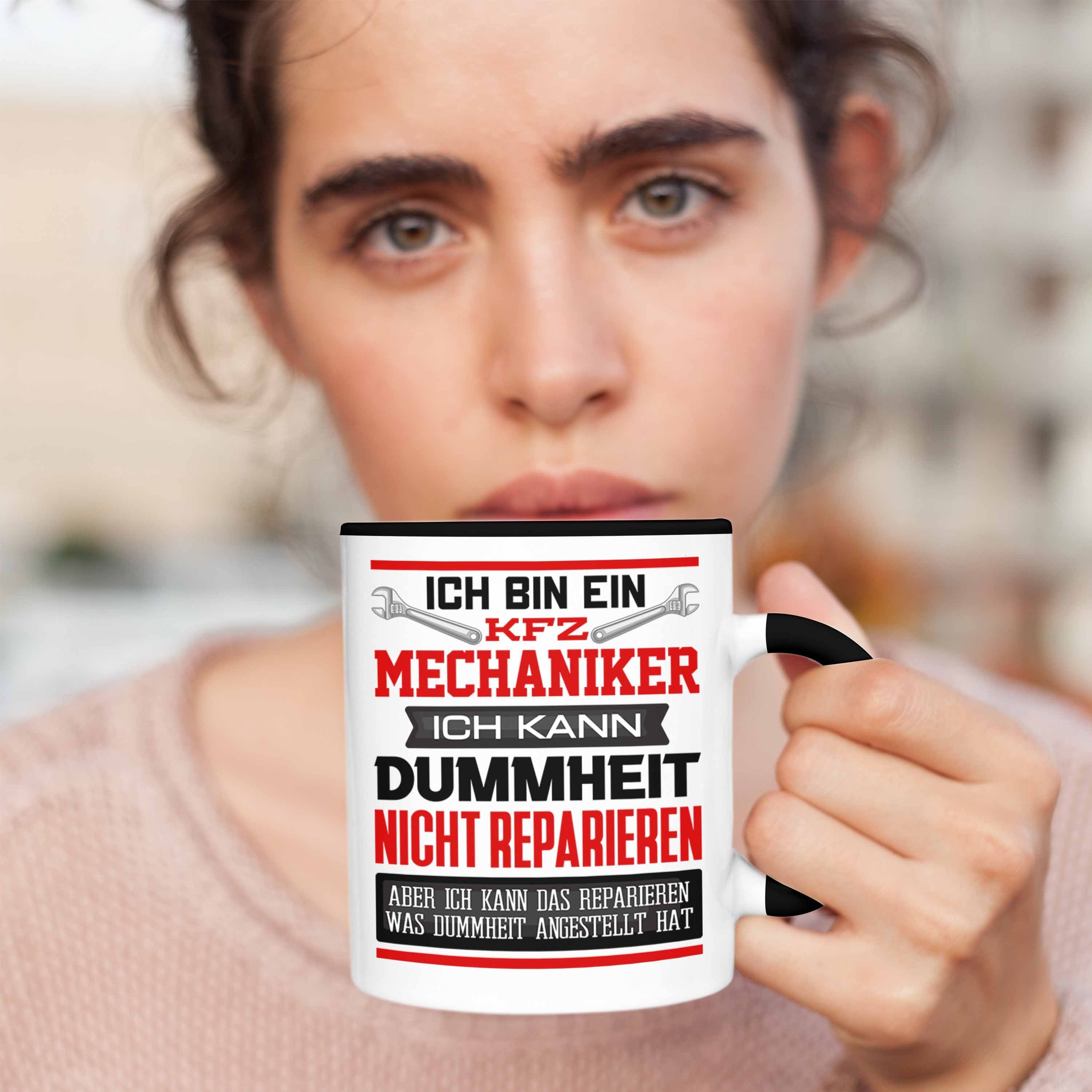 Trendation Tasse Lustiger Ich Tasse KFZ Schwarz Geschenk KFZ Mechaniker Bin A Mechaniker Spruch