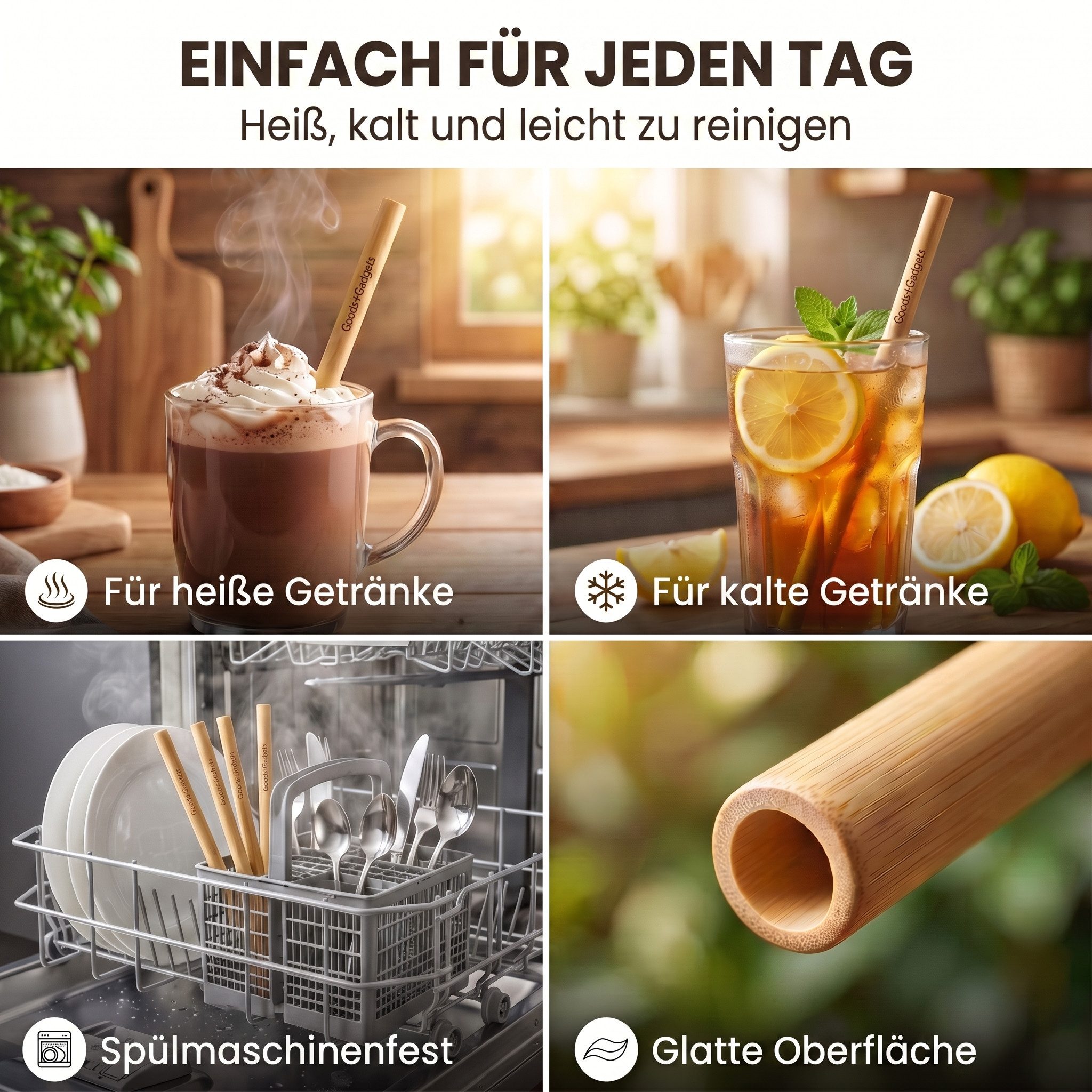 Goods+Gadgets Gläser-Set 100× Getränke-Röhrchen aus Weizen – Kompostierbar, Strohhalme, Strohhalme – Bild 5 von 5