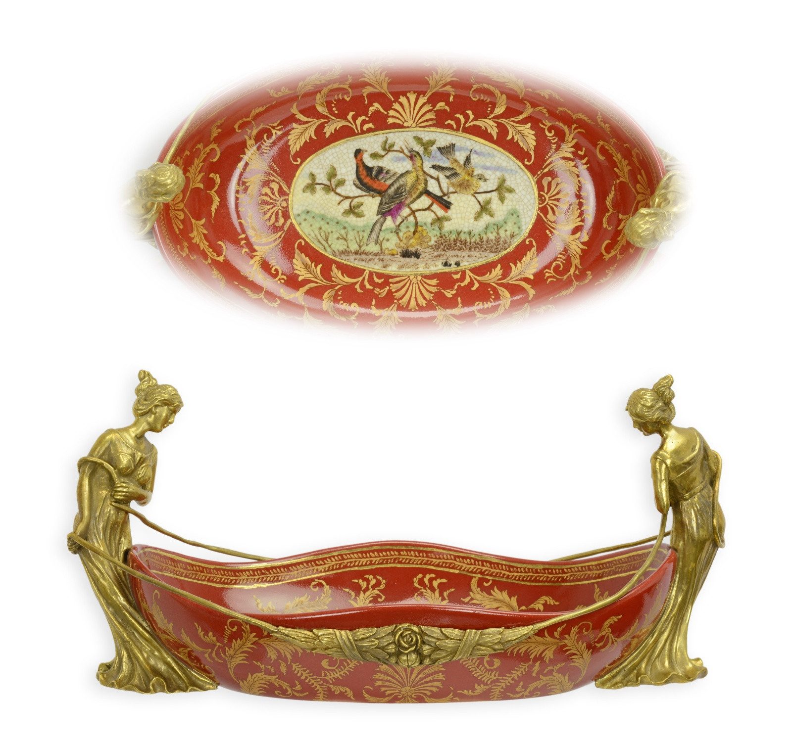 Aubaho Dekoobjekt Eine mit Bronze verzierte Porzellanschale Replikat Retro Design Dekora