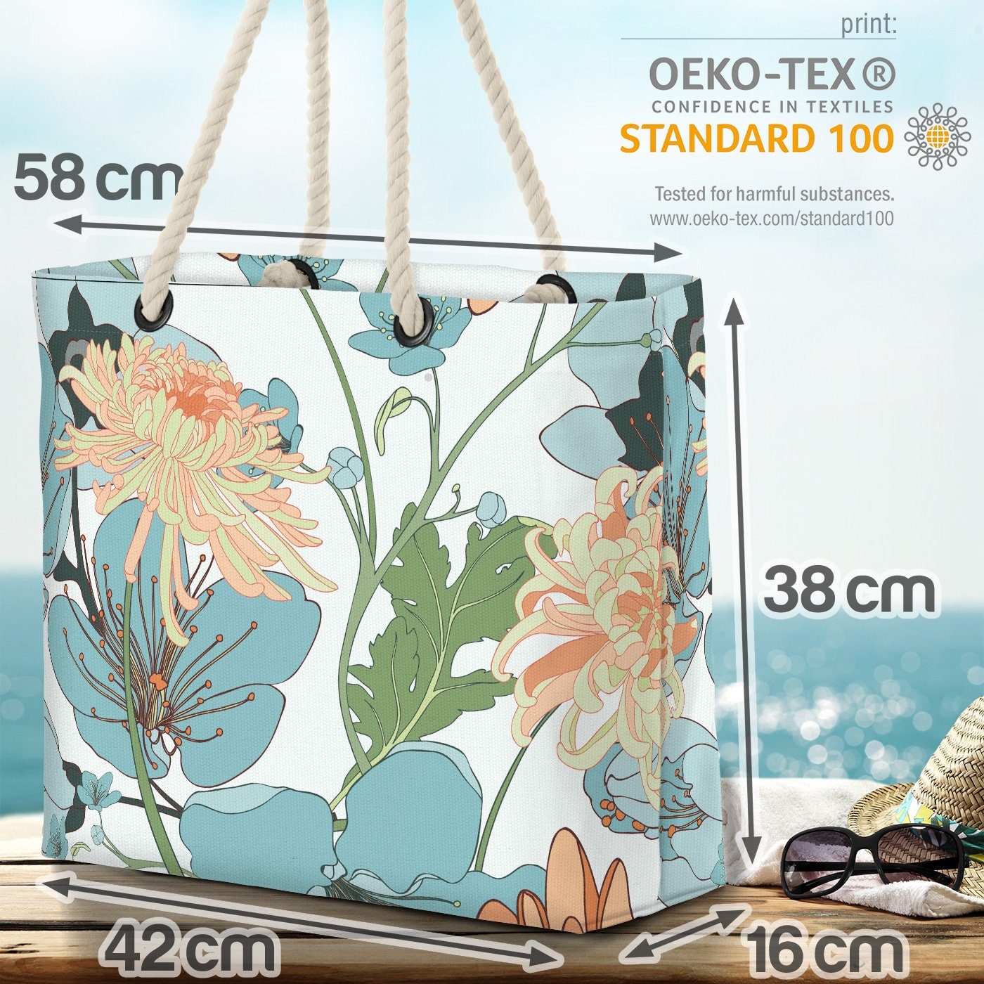 Chrysanthemen Garten Asien Blüten (1-tlg), Beach Natur Blüten Blumenstrauß Bag Balkon VOID Strandtasche