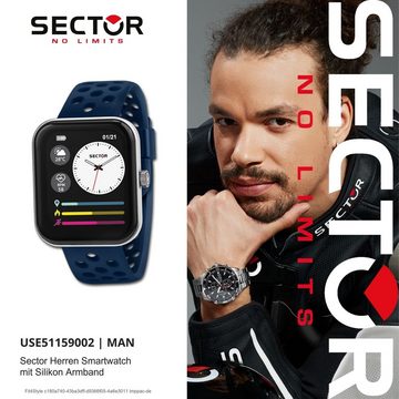 Sector Sector Herren Armbanduhr Smartwatch, Analog-Digitaluhr, Herren Smartwatch eckig, groß (45x38mm), Silikonarmband blau, Sport